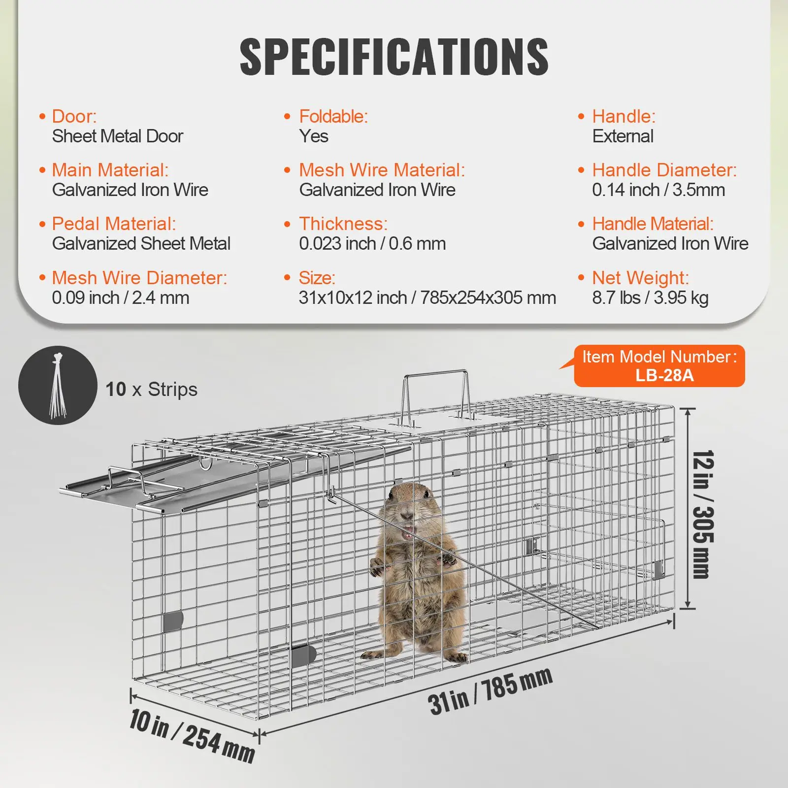 Live Animal Cage Trap, 31" x 10" x 12" Humane Cat Trap Galvanized Iron, Folding Animal Trap with Handle for Rabbits, Stray Cats, Squirrels, Raccoons, Groundhogs and Opossums
Live Animal Cage Trap, 31" x 10" x 12" Humane Cat Trap Galvanized Iron, Folding Animal Trap with Handle for Rabbits, Stray Cats, Squirrels, Raccoons, Groundhogs and Opossums