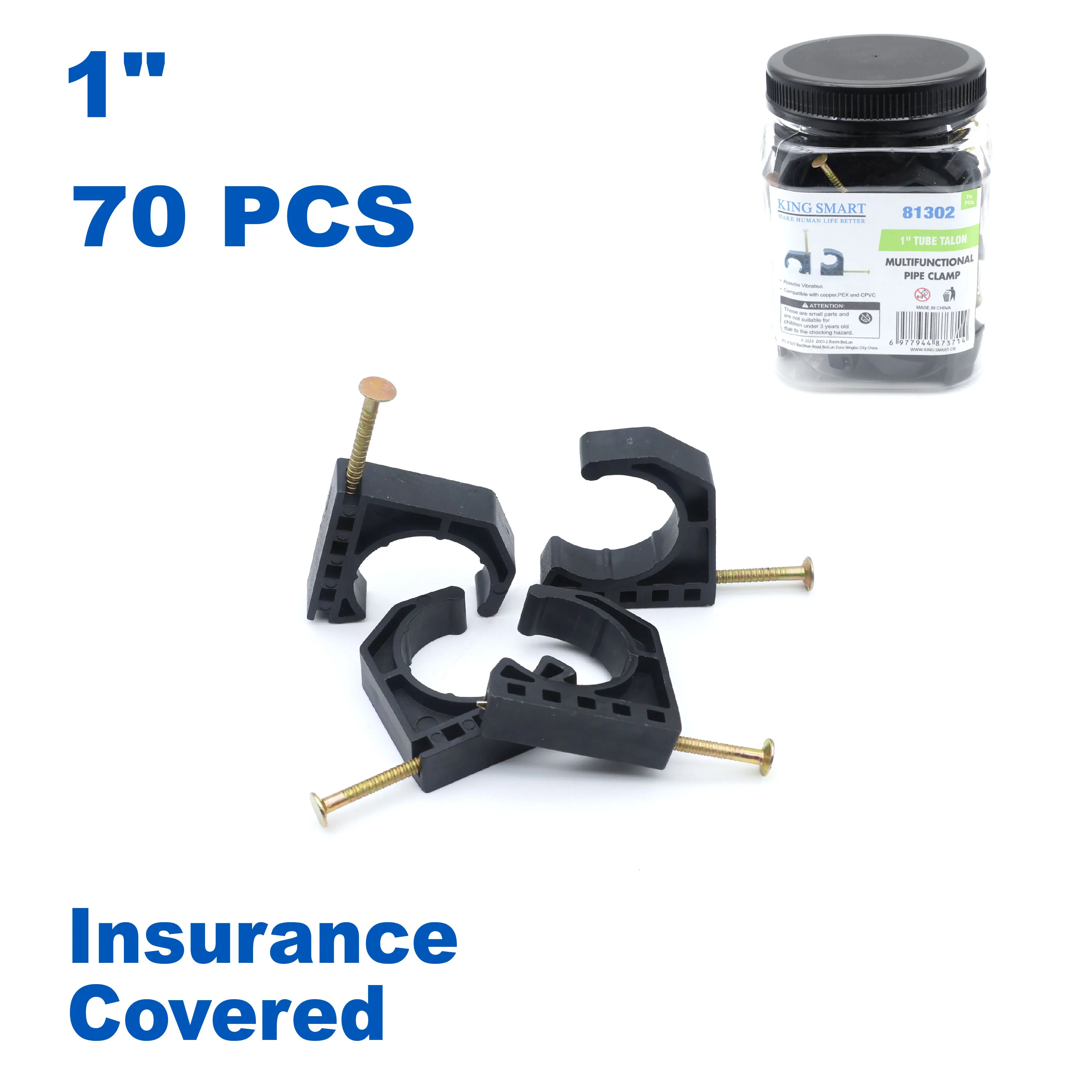 KING SMART 1" Half Clamp J-Hook with Nail For Pex, Copper, CPVC Pipe and Other Line and Cable Support; 70 Pcs/Case; 81302
KING SMART 1" Half Clamp J-Hook with Nail For Pex, Copper, CPVC Pipe and Other Line and Cable Support; 70 Pcs/Case; 81302