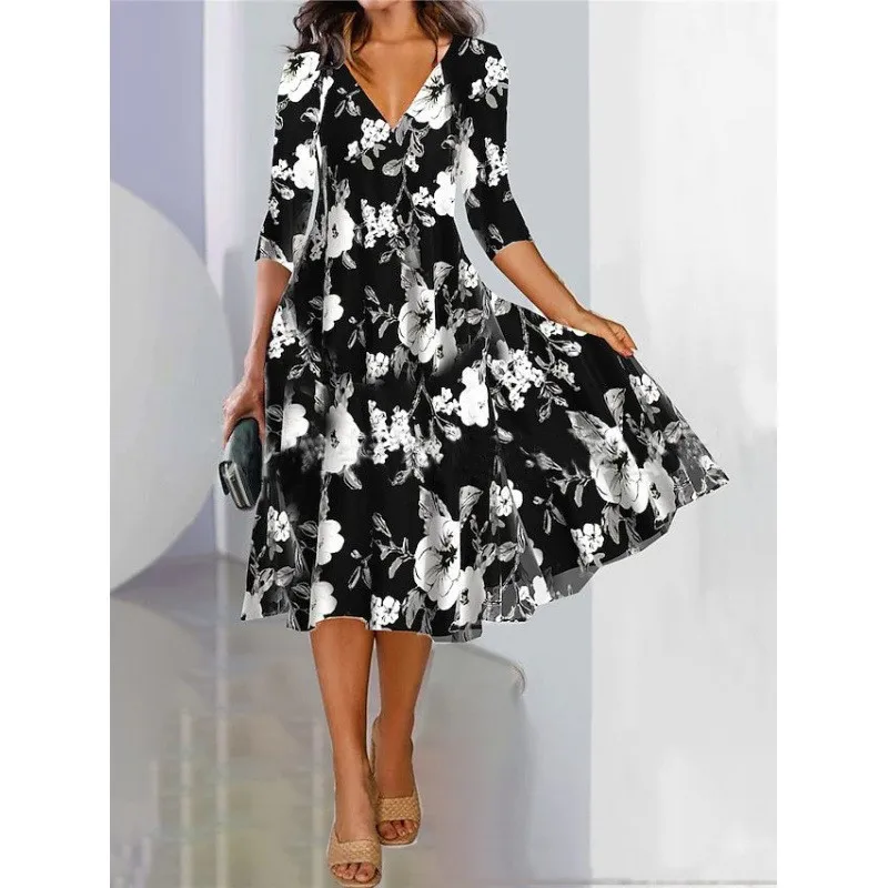 Bohemian Fashion Printed Women's Summer Midi Dress Fashion Three Quarter Sleeve Sexy V-neck A-line Dresses Lady Street Clothing
Bohemian Fashion Printed Women's Summer Midi Dress Fashion Three Quarter Sleeve Sexy V-neck A-line Dresses Lady Street Clothing