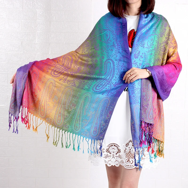 Rainbow Scarf Jacquard Shawl Peacock Pashmina Feather Cape Handkerchief Bohemian Ethnic Winter Women Cotton Gradient National
Rainbow Scarf Jacquard Shawl Peacock Pashmina Feather Cape Handkerchief Bohemian Ethnic Winter Women Cotton Gradient National