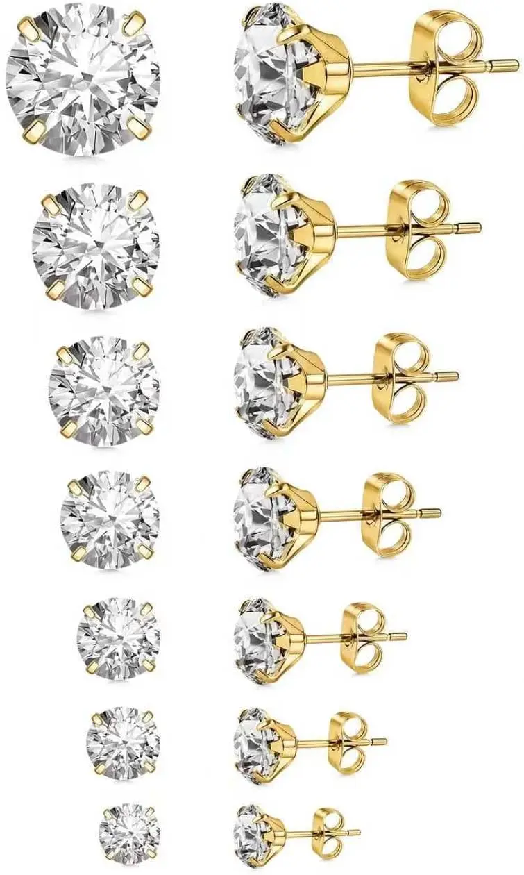 7 Pairs 20G Stainless Steel Stud Earrings Set Cubic Zirconia CZ Earrings Multi Size 2mm-8mm, 316L
7 Pairs 20G Stainless Steel Stud Earrings Set Cubic Zirconia CZ Earrings Multi Size 2mm-8mm, 316L