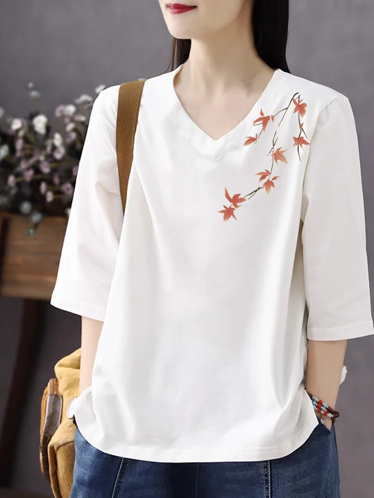 Women's Pure Cotton V-Neck 3/4 Sleeve T-Shirt Heart Collar Base Shirt Casual Loose Fit Printed Breathable Autumn Winter New S...
Women's Pure Cotton V-Neck 3/4 Sleeve T-Shirt Heart Collar Base Shirt Casual Loose Fit Printed Breathable Autumn Winter New S...