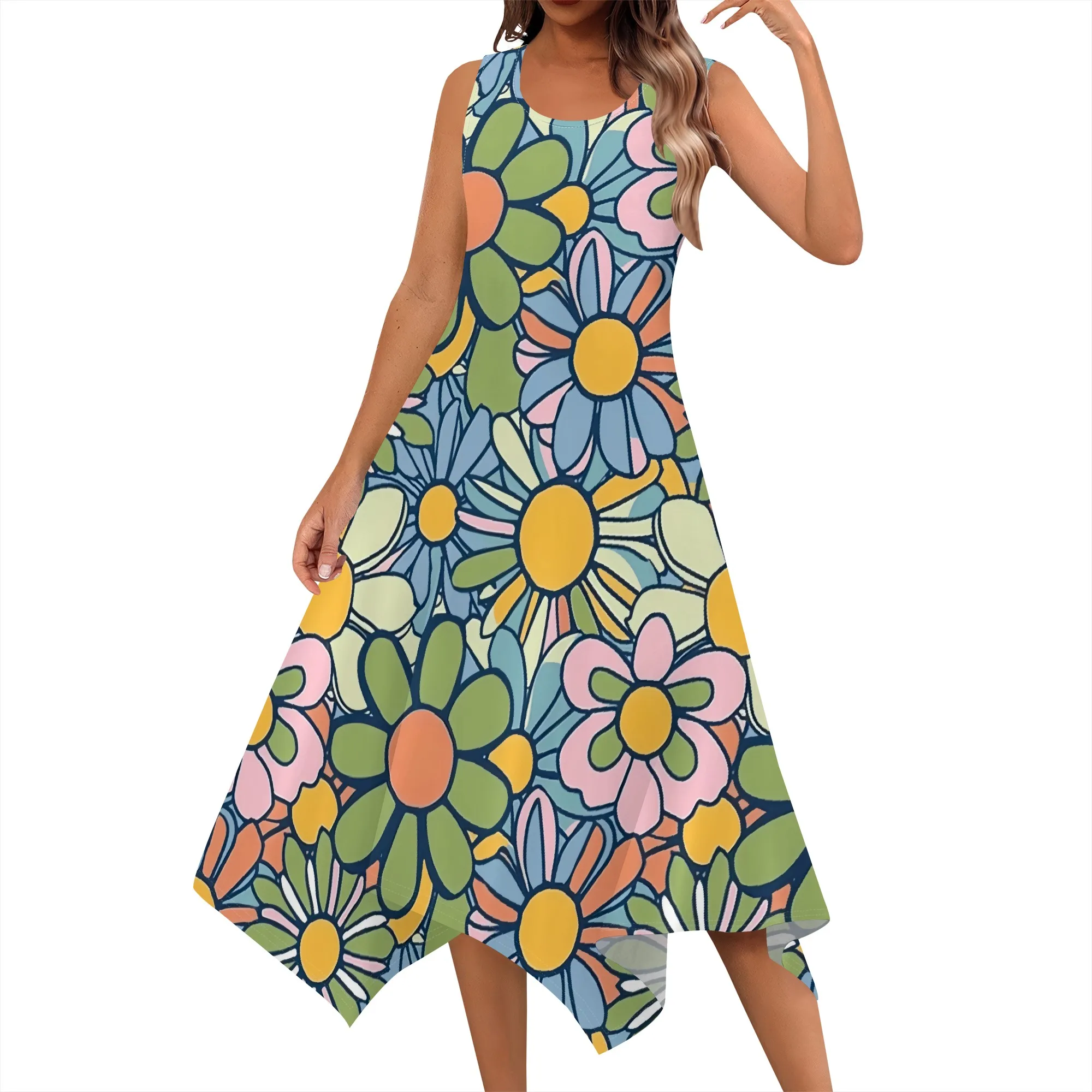 Women's Casual Summer Dress Sleeveless 60's Retro Flower Pattern Sundress Hankerchief Hem Midi Tank Dresses Beach Dress
Women's Casual Summer Dress Sleeveless 60's Retro Flower Pattern Sundress Hankerchief Hem Midi Tank Dresses Beach Dress
