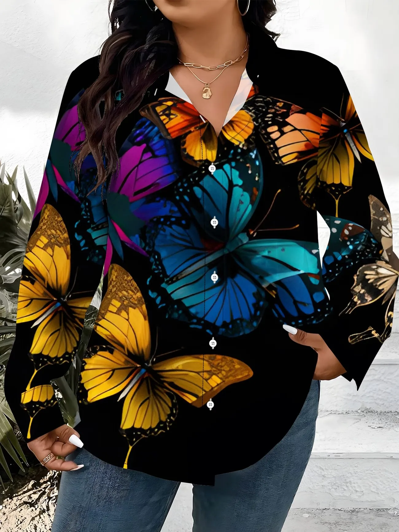 Ladies Long Sleeve 3D Colorful Butterfly Pattern Printed Shirt with Collar And Buttons plus Size Top
Ladies Long Sleeve 3D Colorful Butterfly Pattern Printed Shirt with Collar And Buttons plus Size Top