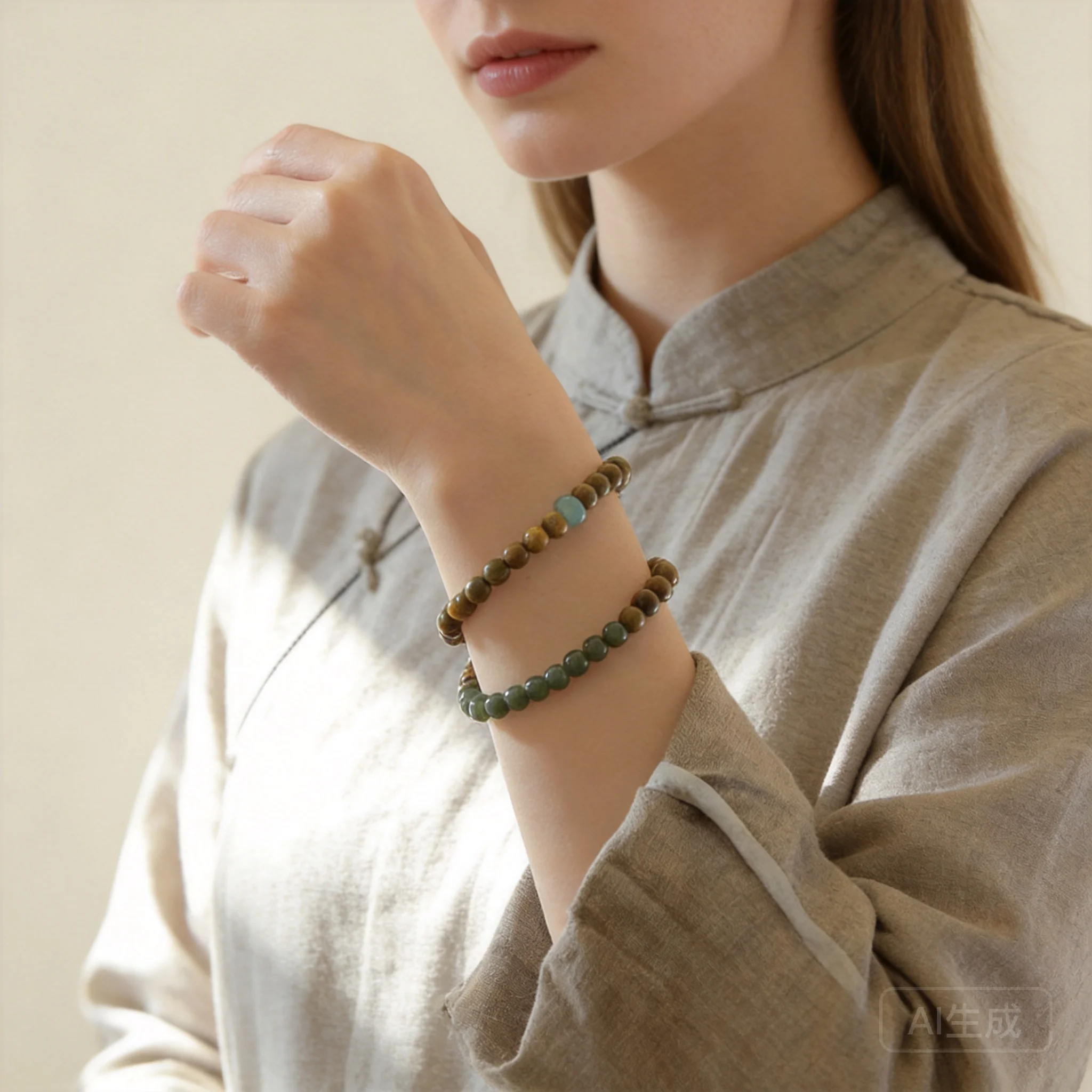 Chinese Style 6mm 2 Layer Green Sandalwood Hetian Jade Ice Blue Jadeite Bracelet Lucky Blessing Good Fortune Jewelry For Women
Chinese Style 6mm 2 Layer Green Sandalwood Hetian Jade Ice Blue Jadeite Bracelet Lucky Blessing Good Fortune Jewelry For Women