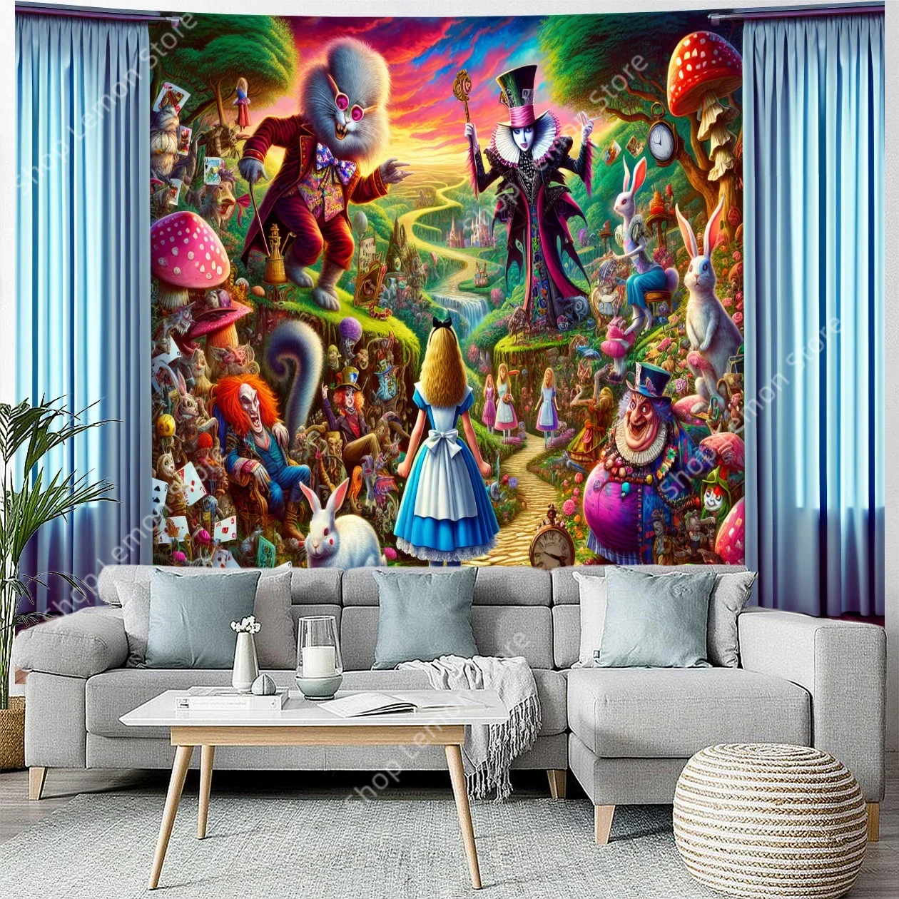 Alice in Wonderland Fantasy Tapestry Whimsical Scene with Characters Vibrant Colors Nursery Living Room Dormitory Bedroom Art
Alice in Wonderland Fantasy Tapestry Whimsical Scene with Characters Vibrant Colors Nursery Living Room Dormitory Bedroom Art