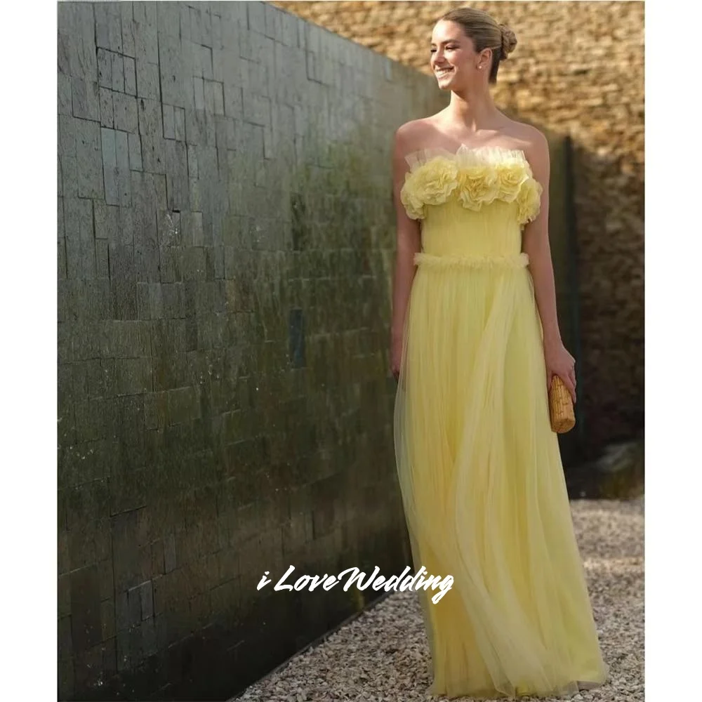 Yellow Strapless 3D Flower A-Line Tulle Sleeveless Prom Dresses Multi-Layered Vestidos De Noche Floor-Length Pleated Customized
Yellow Strapless 3D Flower A-Line Tulle Sleeveless Prom Dresses Multi-Layered Vestidos De Noche Floor-Length Pleated Customized