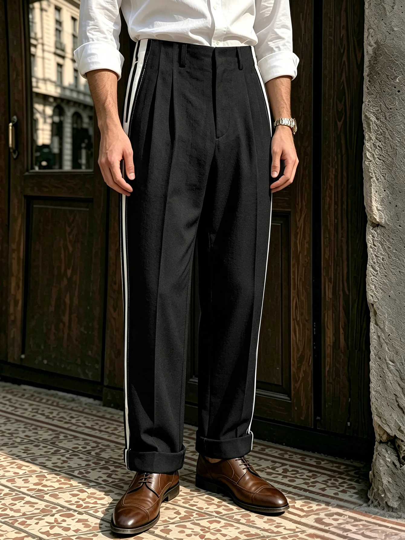 2026 Spring Summer Men Straight Suit Pants Contrast Splice Hollywood Waist Loose Button Business Office Daily Casual Trousers
2026 Spring Summer Men Straight Suit Pants Contrast Splice Hollywood Waist Loose Button Business Office Daily Casual Trousers