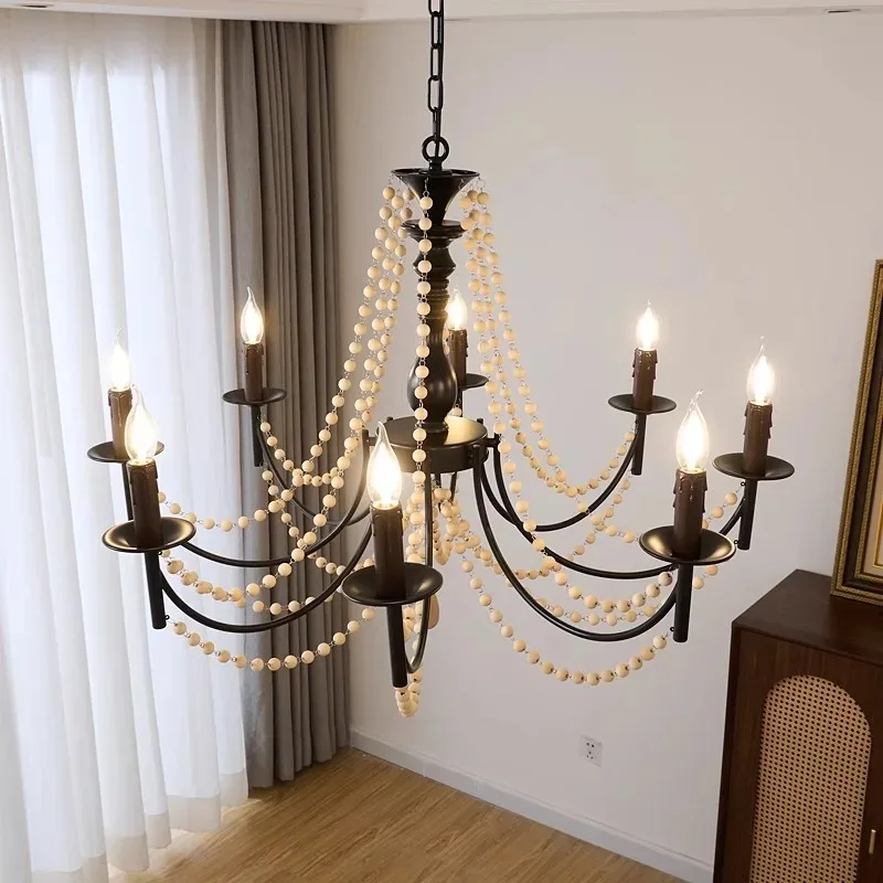 American living room chandelier, bedroom dining room, French pearl art decoration shop, wooden bead candle lighting fixture
American living room chandelier, bedroom dining room, French pearl art decoration shop, wooden bead candle lighting fixture