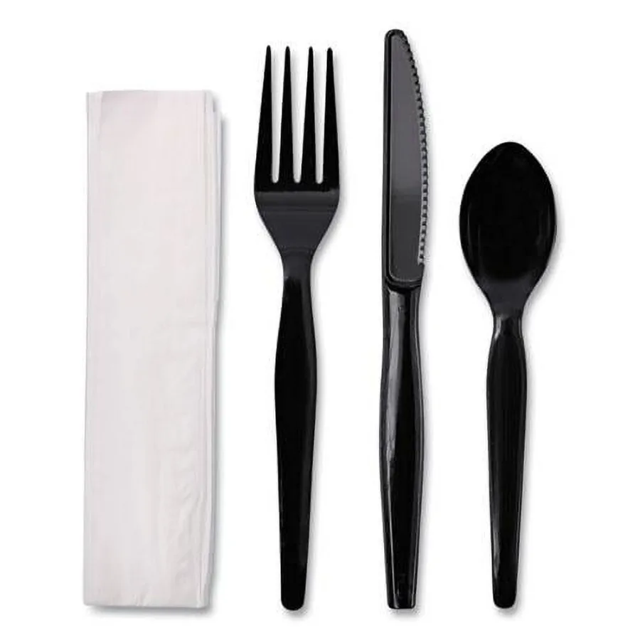 Four-Piece Cutlery Kit Fork Knife Napkin Teaspoon Heavyweight Black 250 Carton -BWKFKTNHWPSBLA
Four-Piece Cutlery Kit Fork Knife Napkin Teaspoon Heavyweight Black 250 Carton -BWKFKTNHWPSBLA