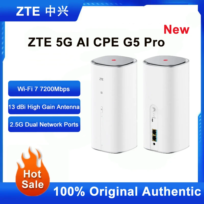 ZTE 5G AI CPE G5 Pro Router Wi-Fi 7 7200Mbps Signal Amplifier 13 dBi High Gain Antenna Network Repeater Dual 2.5G Ethernet Ports
ZTE 5G AI CPE G5 Pro Router Wi-Fi 7 7200Mbps Signal Amplifier 13 dBi High Gain Antenna Network Repeater Dual 2.5G Ethernet Ports