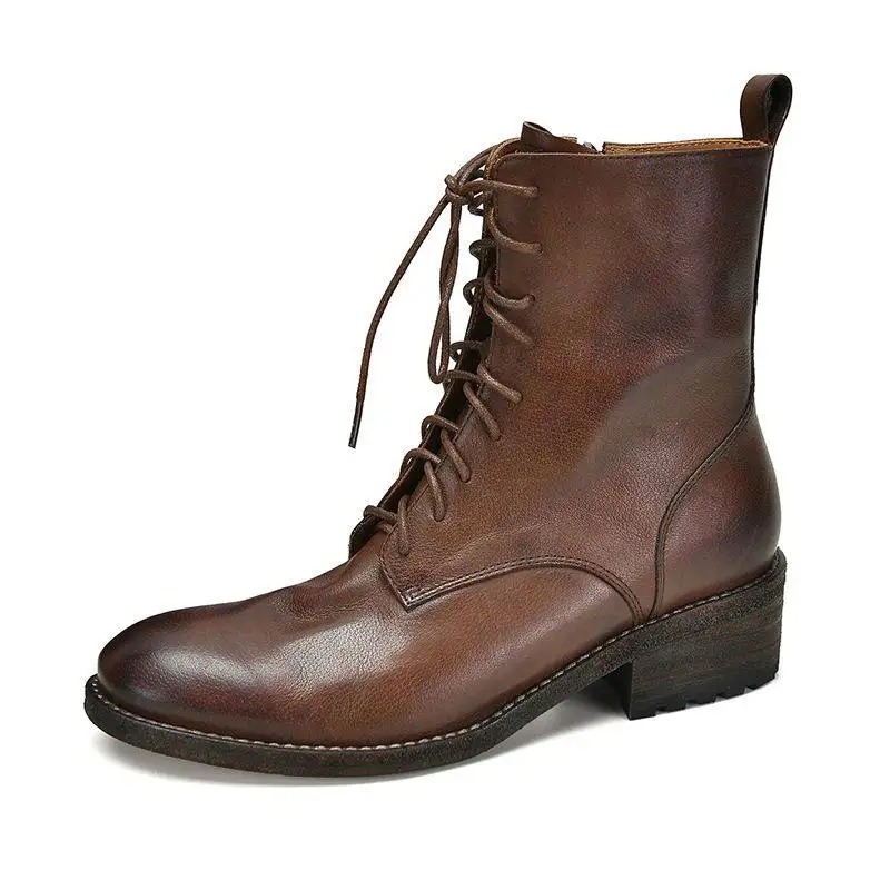 Premium Women Ankle Shoes Retro Chunky-Heeled Motorcycle Boots Cowhide British-Style Lace-Up Riding Boots
Premium Women Ankle Shoes Retro Chunky-Heeled Motorcycle Boots Cowhide British-Style Lace-Up Riding Boots