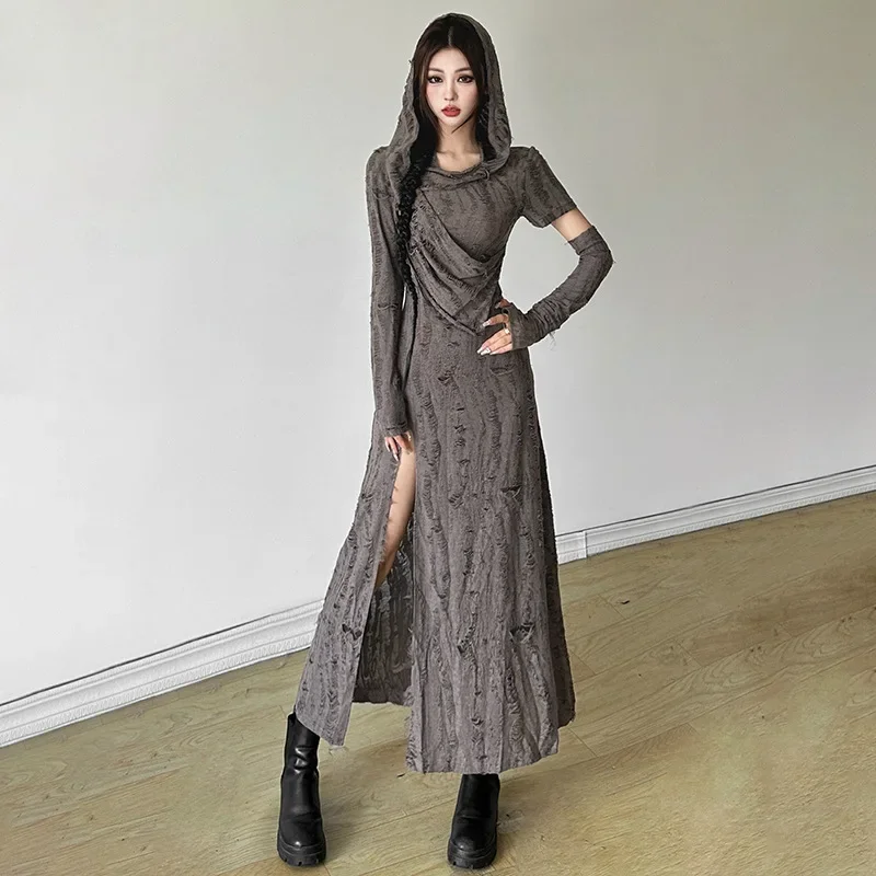 European and American wind autumn new women's dune waste soil wind hooded slim open sleeve solid color dress
European and American wind autumn new women's dune waste soil wind hooded slim open sleeve solid color dress