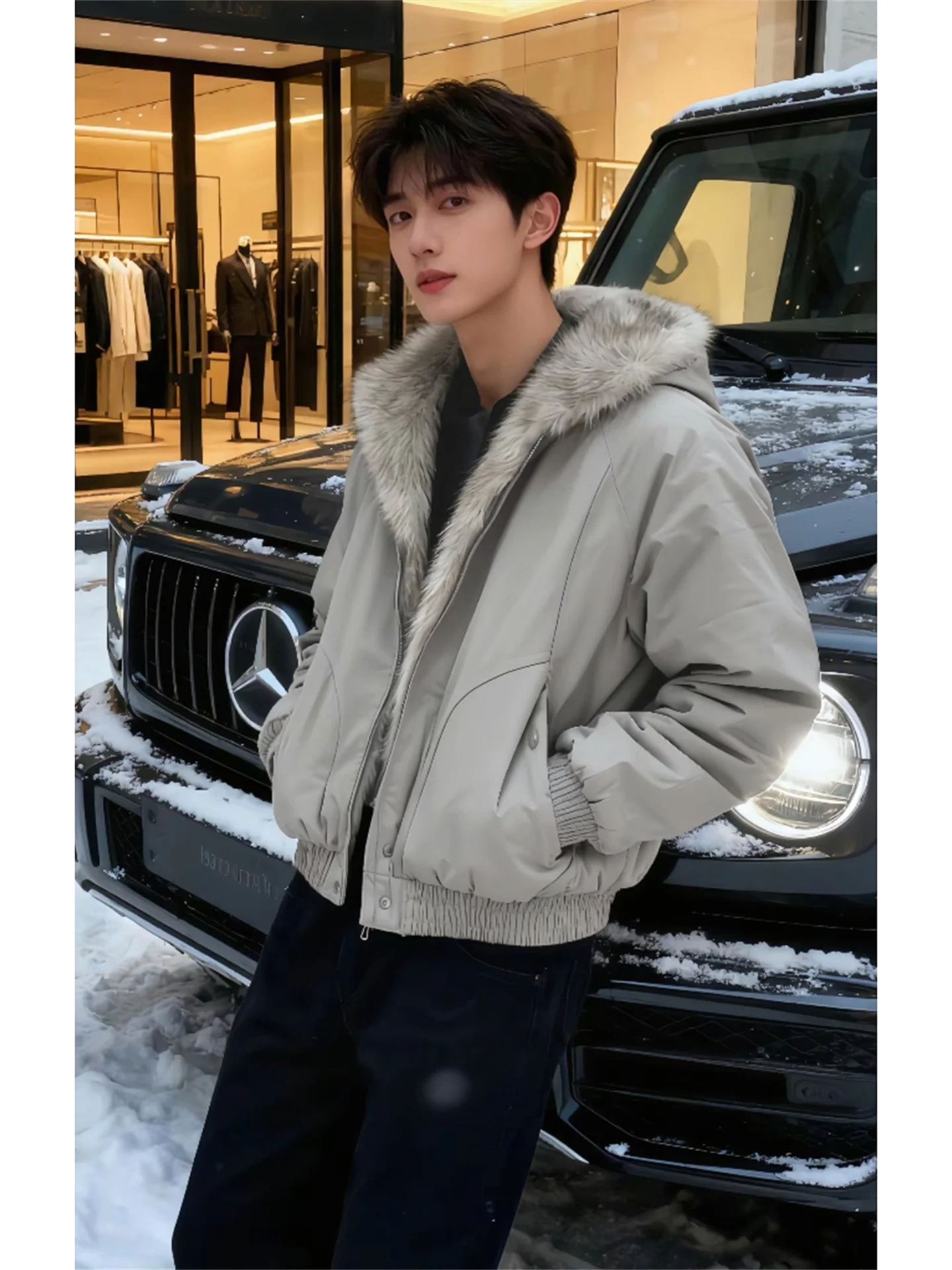 American Sle Hooded Cotton Jaet Men's Winter Thiened Fce ort Coat with Fur Collar Warm Casual Youth Faion
American Sle Hooded Cotton Jaet Men's Winter Thiened Fce ort Coat with Fur Collar Warm Casual Youth Faion