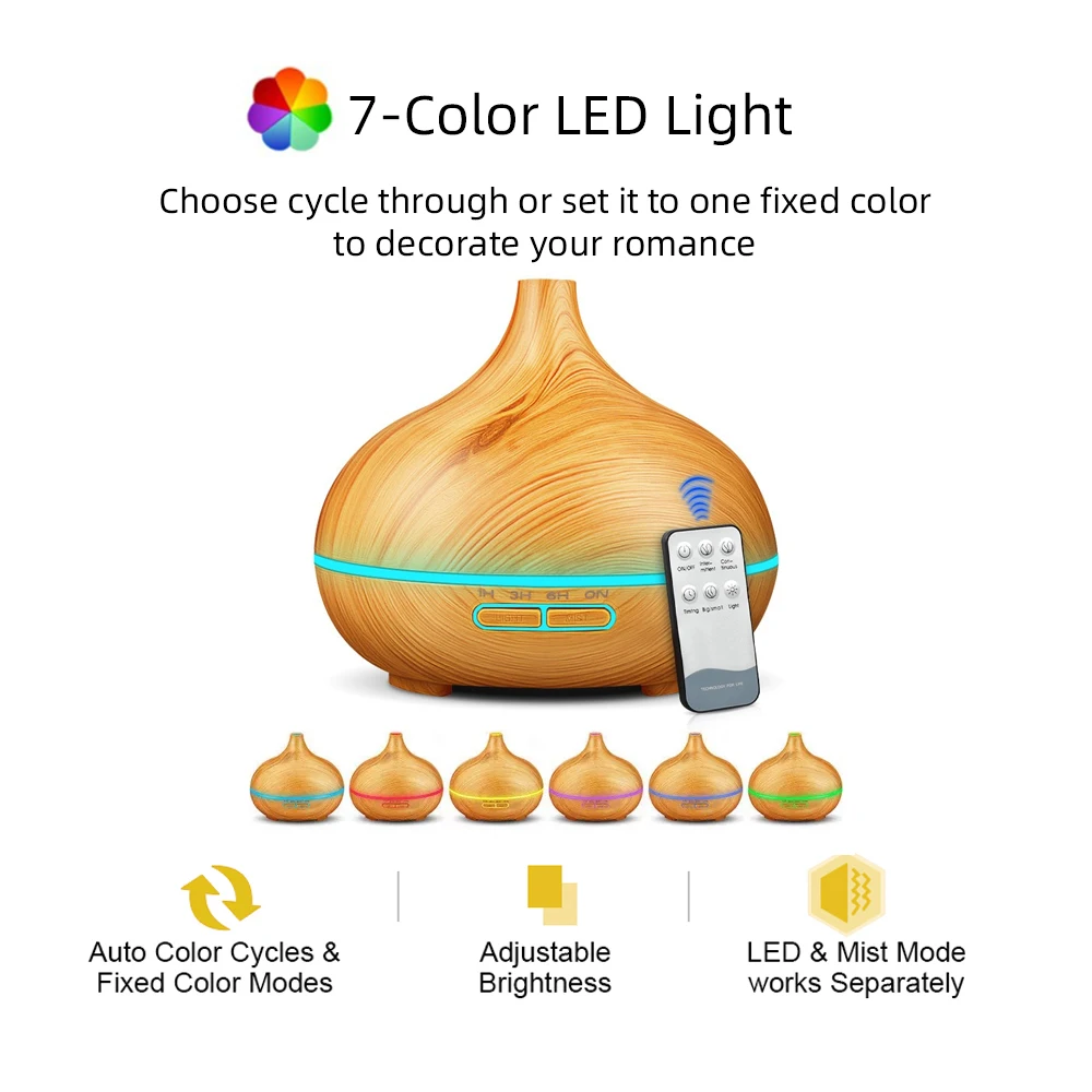 6 Oil Set,550ml Essential Oil Diffuser with Remote Control, Ultrasonic Humidifier, 7 Color LED Light
6 Oil Set,550ml Essential Oil Diffuser with Remote Control, Ultrasonic Humidifier, 7 Color LED Light