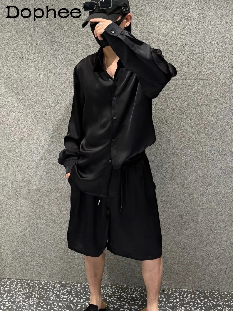 2024 Men's Summer New Satin Long-Sleeve Solid Color Long Sleeve Male Shirt Shorts Set Casual Handsome Trendy Male Two-Piece Sets
2024 Men's Summer New Satin Long-Sleeve Solid Color Long Sleeve Male Shirt Shorts Set Casual Handsome Trendy Male Two-Piece Sets