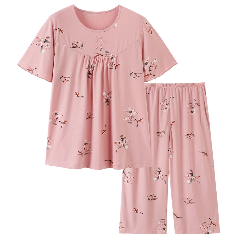 Newest Summer Women Modal Sleepwear Women Short Top+Calf-Length Pants Pajamas Set
Newest Summer Women Modal Sleepwear Women Short Top+Calf-Length Pants Pajamas Set