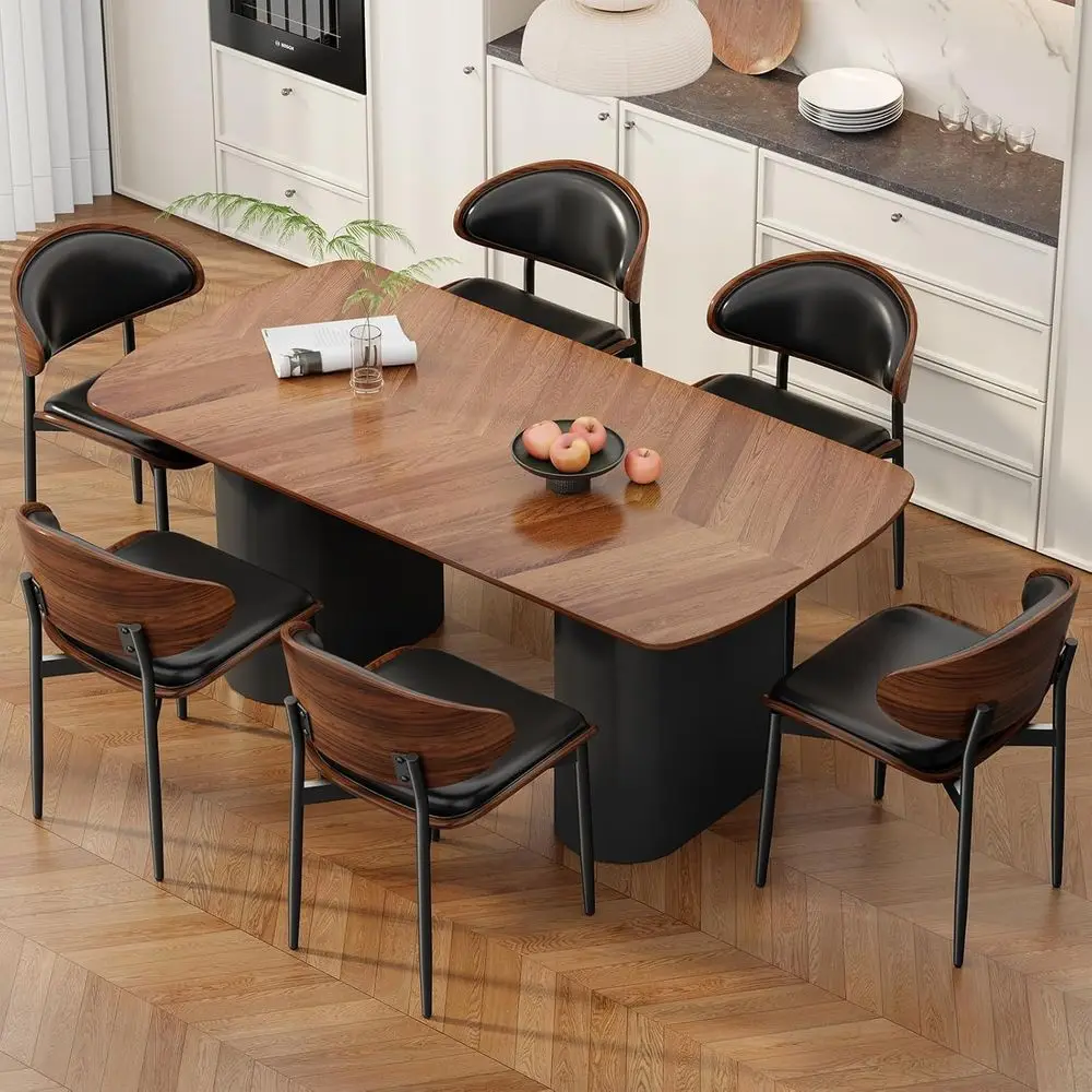 Mid-Century Modern 6-Piece Upholstered PU Leather Dining Chairs with Walnut Bentwood Backs and Metal Legs for Adjustable Height
Mid-Century Modern 6-Piece Upholstered PU Leather Dining Chairs with Walnut Bentwood Backs and Metal Legs for Adjustable Height