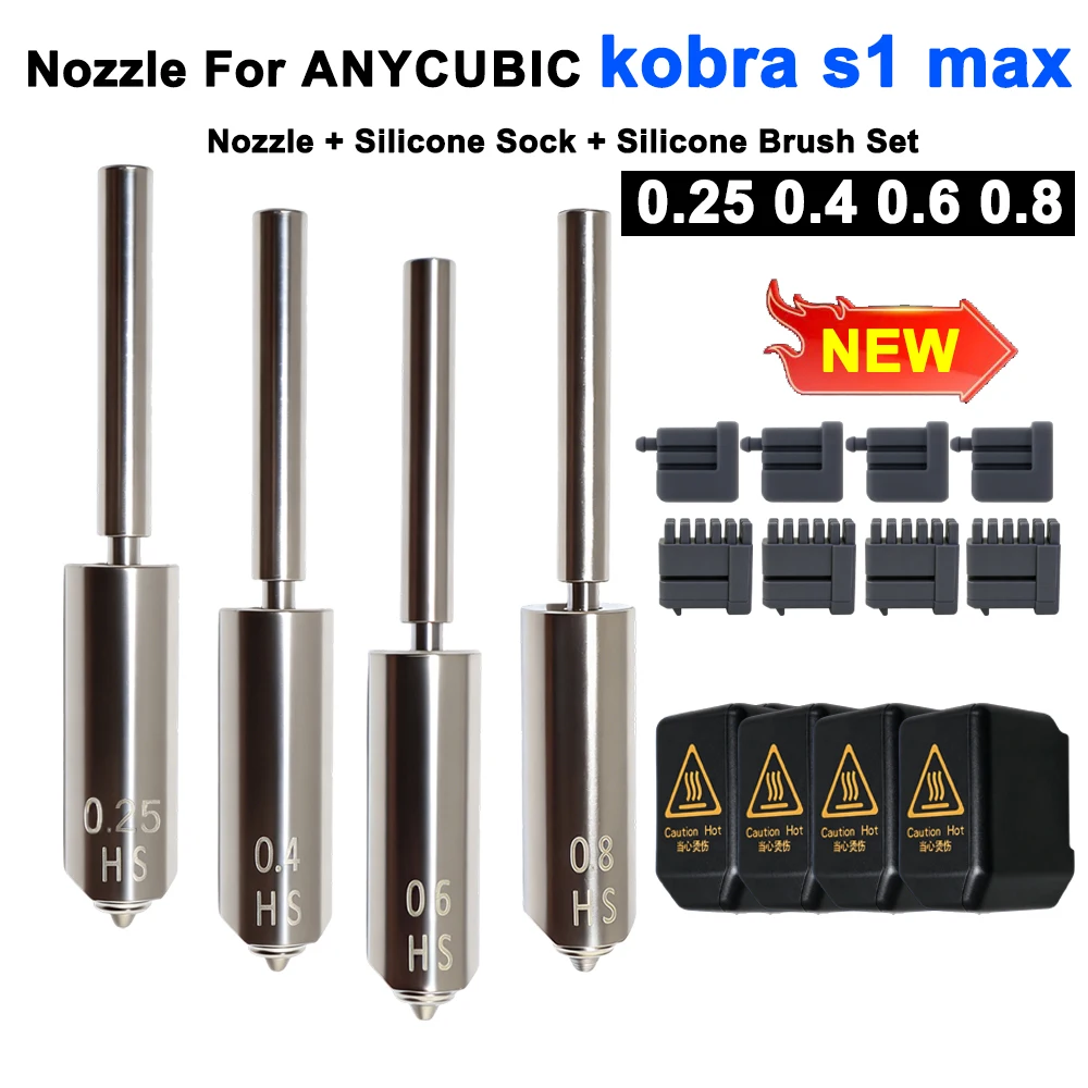 Hardened Steel Nozzle For Anycubic Kobra S1 Max 3D Printer 0.25/0.4/0.6/0.8mm Replacement Kit With Nozzle Wiper Silicone Sleeve
Hardened Steel Nozzle For Anycubic Kobra S1 Max 3D Printer 0.25/0.4/0.6/0.8mm Replacement Kit With Nozzle Wiper Silicone Sleeve