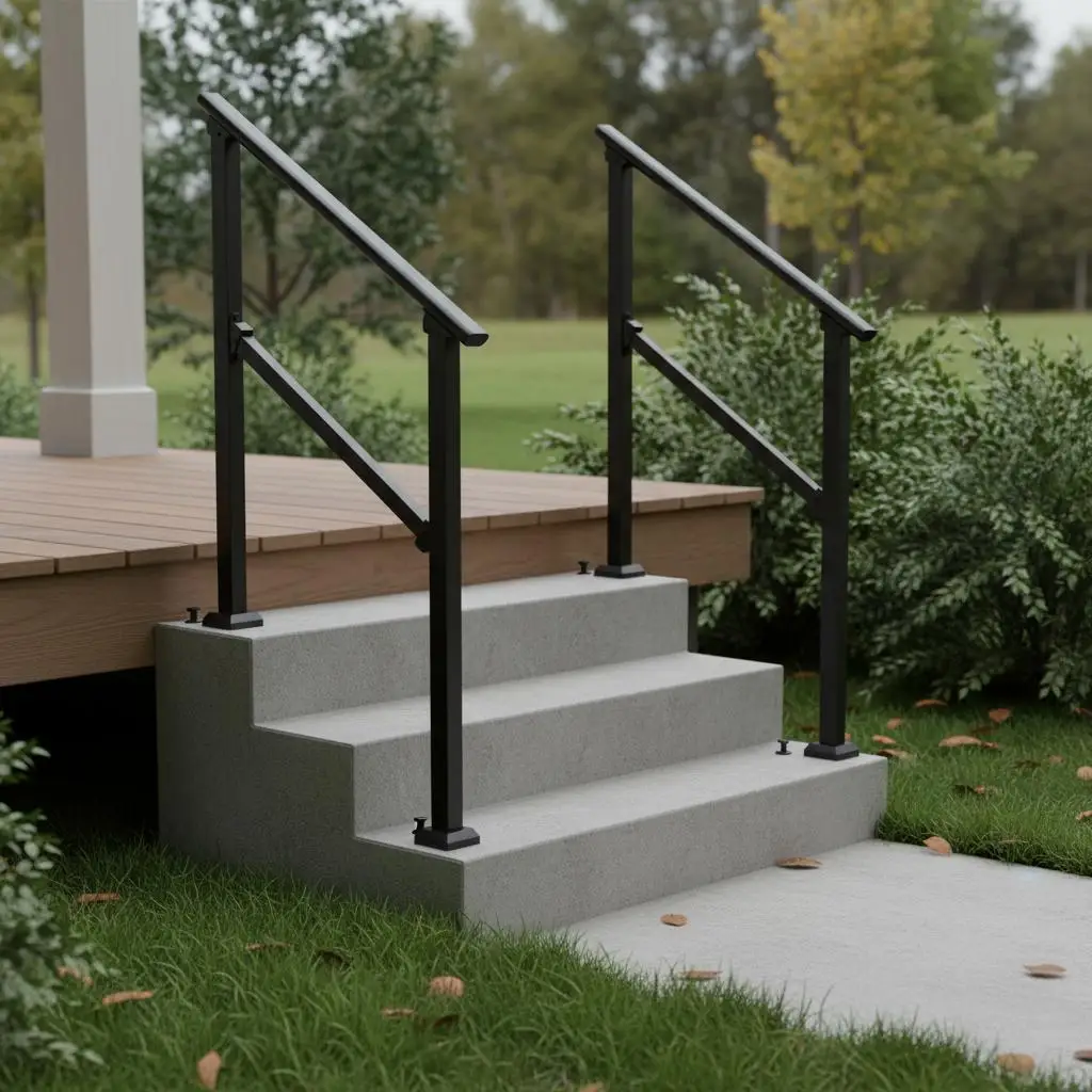 Black Square Tube Steel Banister 2-3 Steps For Porch Deck Stairs, Adjustable Height Heavy Duty Metal Support Railing Kit
Black Square Tube Steel Banister 2-3 Steps For Porch Deck Stairs, Adjustable Height Heavy Duty Metal Support Railing Kit