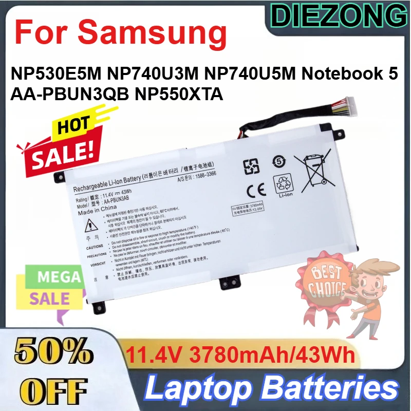 Аккумулятор 11.4V 3780mAh/43Wh AA-PBUN3AB для ноутбуков Samsung NP530E5M, NP740U3M, NP740U5M, NP550XTA (замена AA-PBUN3QB)
Аккумулятор 11.4V 3780mAh/43Wh AA-PBUN3AB для ноутбуков Samsung NP530E5M, NP740U3M, NP740U5M, NP550XTA (замена AA-PBUN3QB)