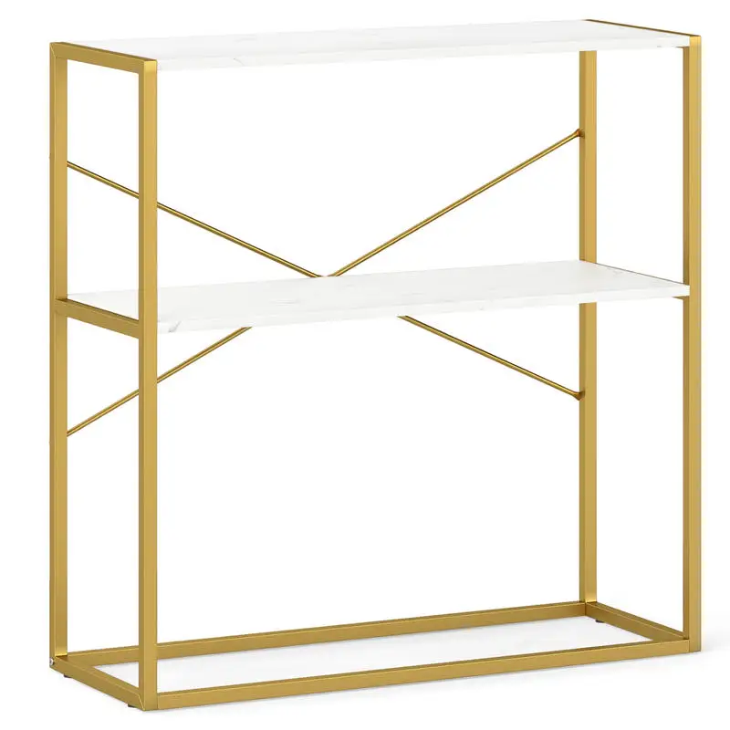 36" Console Table 2-Tier Entryway Table with Wooden Open Shelves and Metal Frame-White
36" Console Table 2-Tier Entryway Table with Wooden Open Shelves and Metal Frame-White