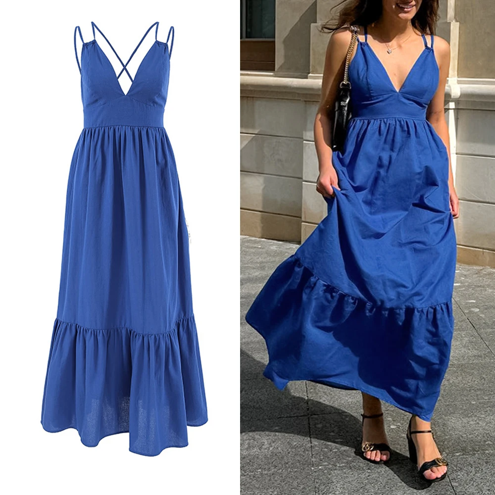 DriftWear French Blue Linen Dress V Neck Backless Slip Maxi Dress Summer Beach Boho Ankle Length Dress for Women Elegant Dress
DriftWear French Blue Linen Dress V Neck Backless Slip Maxi Dress Summer Beach Boho Ankle Length Dress for Women Elegant Dress