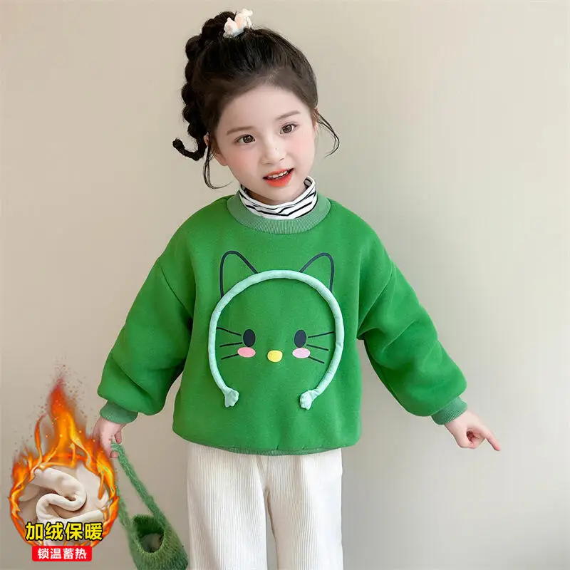 Толстая толстовка с капюшоном с героями мультфильмов «Hello Kitty», осень-зима, новинка 2024, детская теплая нижняя рубашка в стиле каваи в стиле аниме, милые повседневные топы