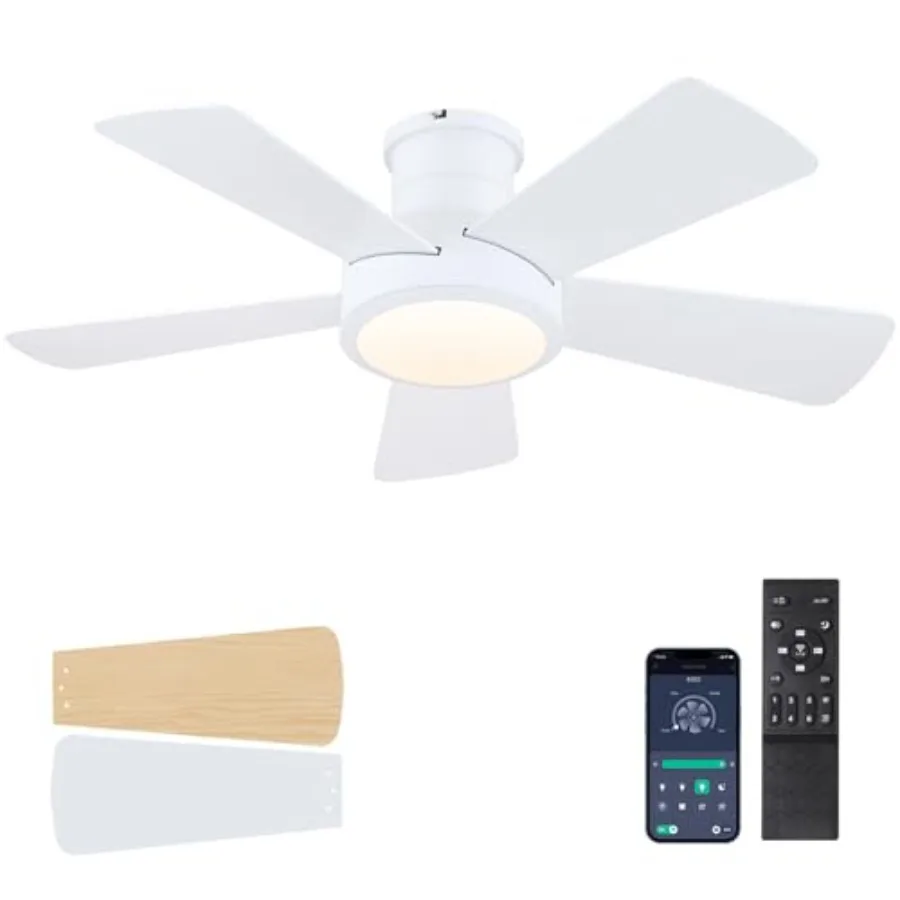 Flush Mount Ceiling Fan with Lights and Remote, Modern Quiet DC Motor Low Profile Ceiling Fan for Low Ceilings, 5 Reversible Bl
Flush Mount Ceiling Fan with Lights and Remote, Modern Quiet DC Motor Low Profile Ceiling Fan for Low Ceilings, 5 Reversible Bl