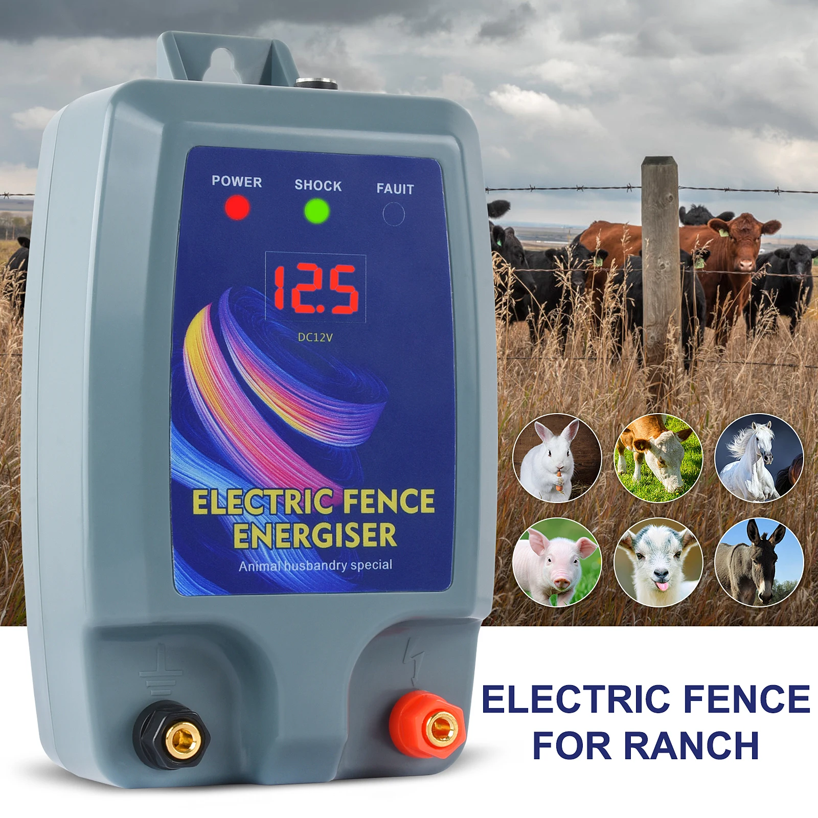 10KM Electric Fence 12V Pulse Energizer High Voltage Pulse Farm Poultry Control Range Controller Livestock Electronic Fence
10KM Electric Fence 12V Pulse Energizer High Voltage Pulse Farm Poultry Control Range Controller Livestock Electronic Fence