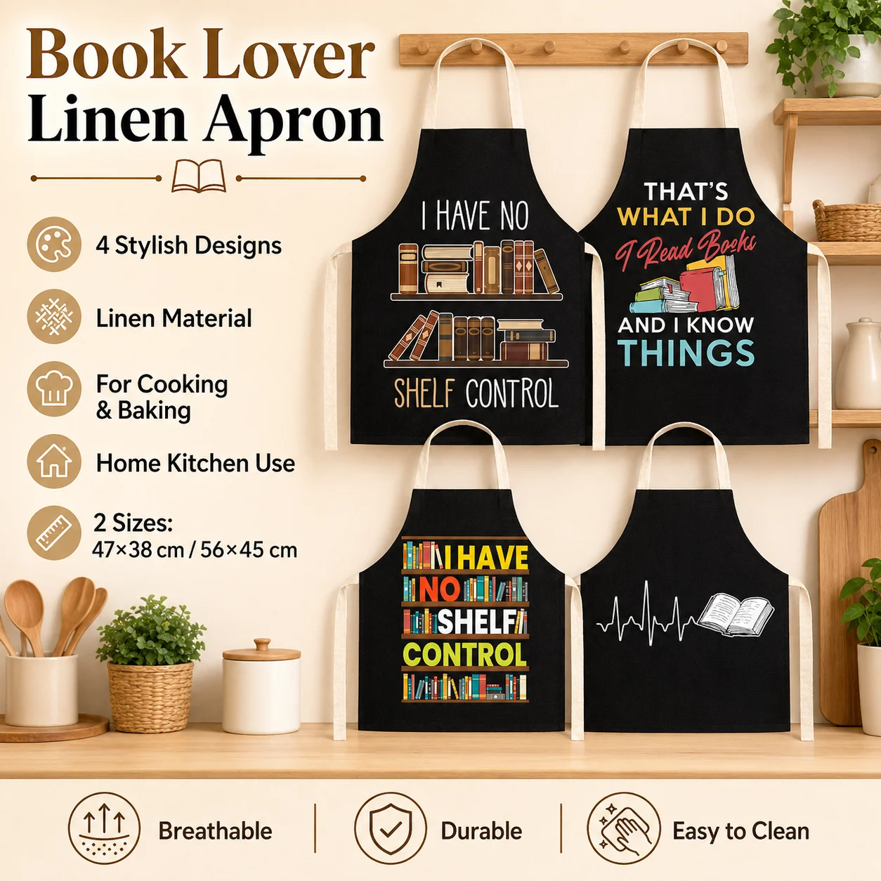 Book Lover Funny Quote Linen Apron 2D Flat Print I Have No Shelf Control Cooking Pinafore for Women Men Home Baking 56x45
Book Lover Funny Quote Linen Apron 2D Flat Print I Have No Shelf Control Cooking Pinafore for Women Men Home Baking 56x45