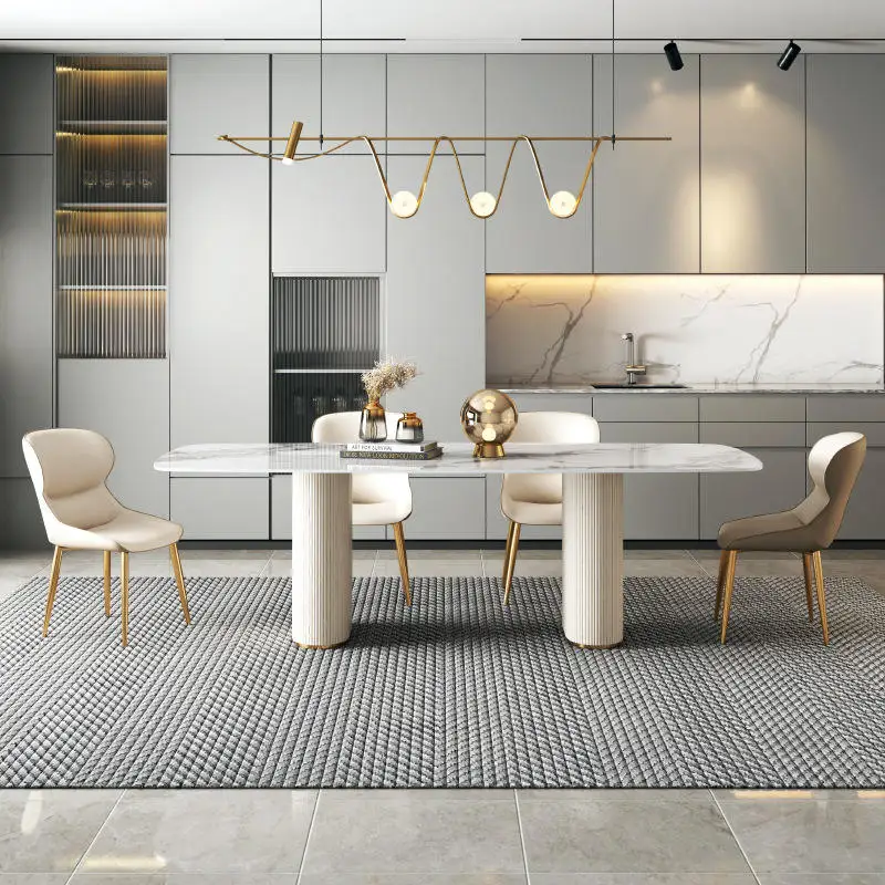 Wholesale Italian Modern Simple Style Dining Table Set, Light Luxury Marble Veins Dining Table and Chairs for Dining Room
Wholesale Italian Modern Simple Style Dining Table Set, Light Luxury Marble Veins Dining Table and Chairs for Dining Room