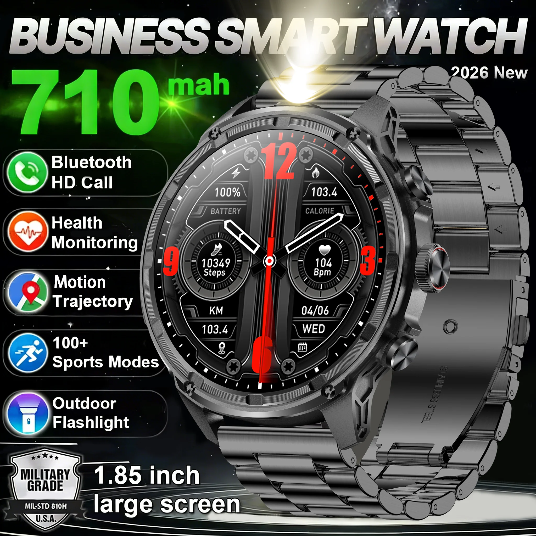 2026 1.85-inch ultra-high-definition military-grade Bluetooth call, 710Mah large battery, 170+sports fitness tracking smartwatch
2026 1.85-inch ultra-high-definition military-grade Bluetooth call, 710Mah large battery, 170+sports fitness tracking smartwatch