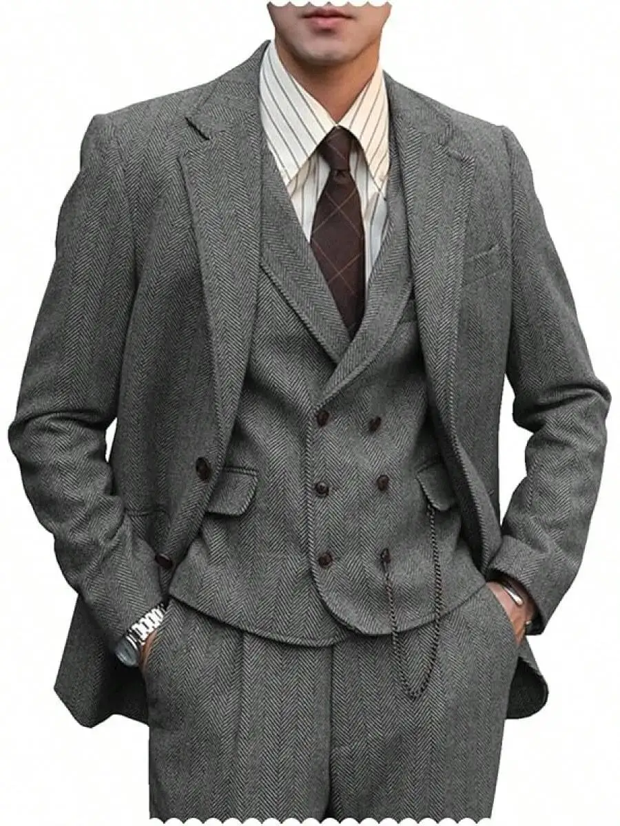 Mens Formal Tweed Wool 3 Piece Suit Notch Lapel Tuxedo Wedding Groomsmen Attire
Mens Formal Tweed Wool 3 Piece Suit Notch Lapel Tuxedo Wedding Groomsmen Attire
