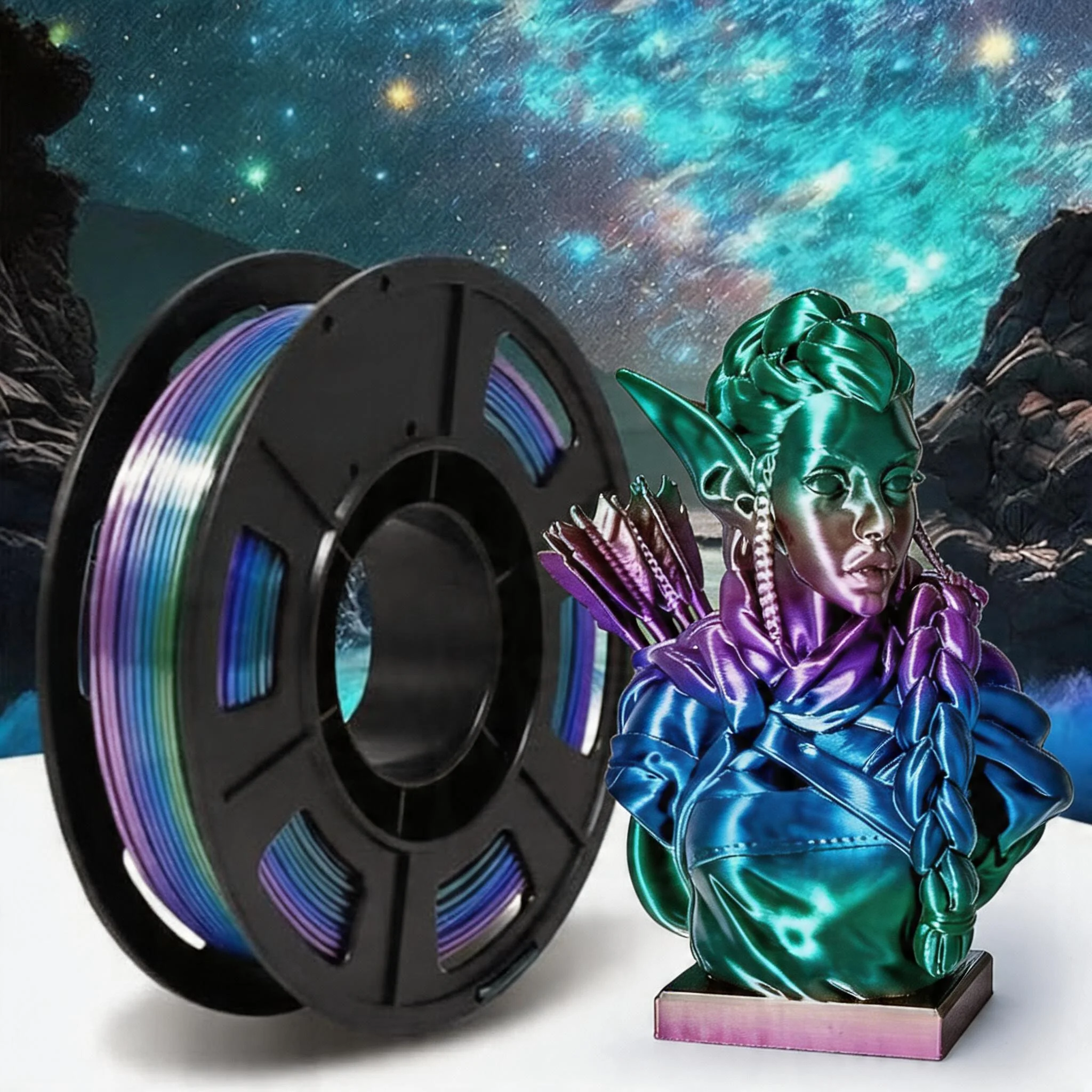Silk Shiny Rainbow Multi Colored Fast Color Change PLA 3D Printer Filament Bundle, Multi Colored Silk PLA,rainbow universe,250g
Silk Shiny Rainbow Multi Colored Fast Color Change PLA 3D Printer Filament Bundle, Multi Colored Silk PLA,rainbow universe,250g