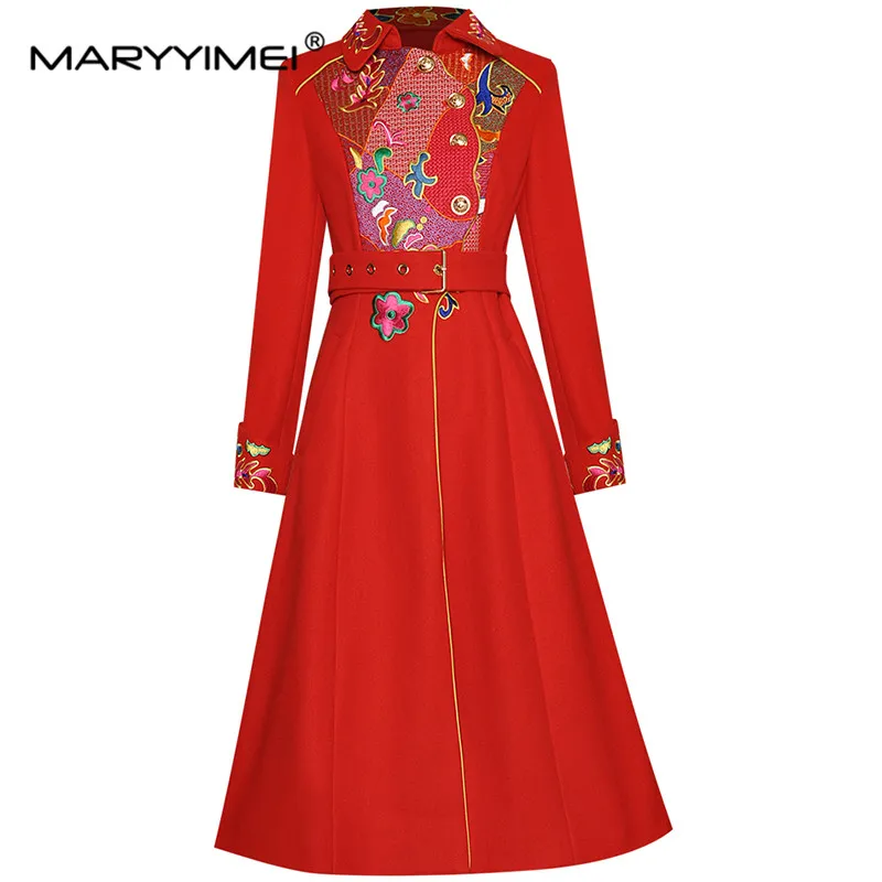 MARYYIMEI Fashion Designer Woolen cloth Overcoat Spring Autumn Women Long sleeve Single-breasted Embroidery Overcoat 
MARYYIMEI Fashion Designer Woolen cloth Overcoat Spring Autumn Women Long sleeve Single-breasted Embroidery Overcoat