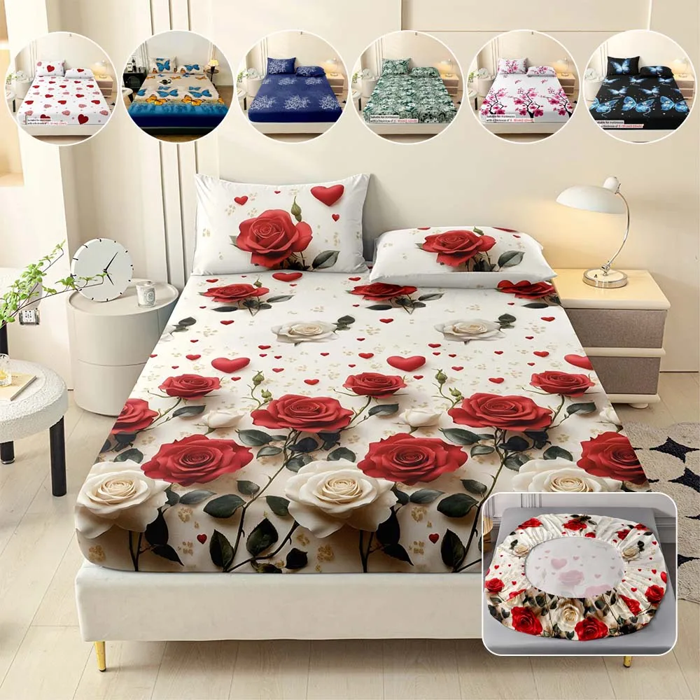 360° Full-coverage 3Pcs Set Fitted Sheet Rose Floral Bed Cover Set Anti-slip Mattress Cover for Single Double Queen Bed 침구 풀세트
360° Full-coverage 3Pcs Set Fitted Sheet Rose Floral Bed Cover Set Anti-slip Mattress Cover for Single Double Queen Bed 침구 풀세트
