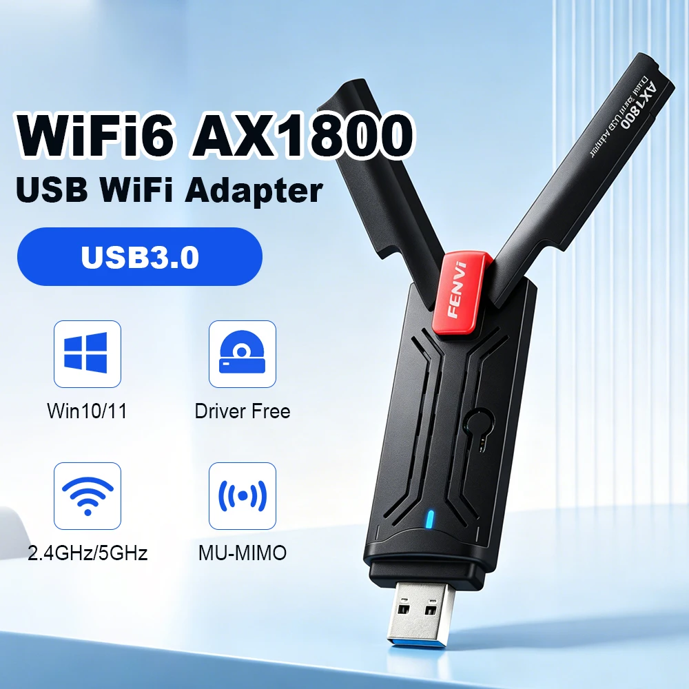 WiFi 6 AX1800 USB WiFi Adapter Dual Band 2.4GHz 5GHz 1800Mbps MU-MIMO USB3.0 Wireless Ethernet Card For Win10/11
WiFi 6 AX1800 USB WiFi Adapter Dual Band 2.4GHz 5GHz 1800Mbps MU-MIMO USB3.0 Wireless Ethernet Card For Win10/11