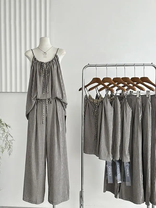 Striped Strap Top And Straight Leg Pants Women's Set 2025 Summer Design Trendy Two Piece Suit Polyester Fiber Long Pants
Striped Strap Top And Straight Leg Pants Women's Set 2025 Summer Design Trendy Two Piece Suit Polyester Fiber Long Pants