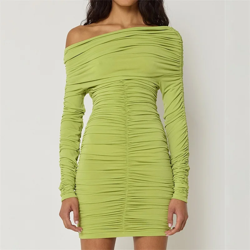 One Shoulder Pleated Women's Bandage Dress Long Sleeve Short Mini Multiple Colors Sheath Slim Evening Skirt New Design In Stock
One Shoulder Pleated Women's Bandage Dress Long Sleeve Short Mini Multiple Colors Sheath Slim Evening Skirt New Design In Stock