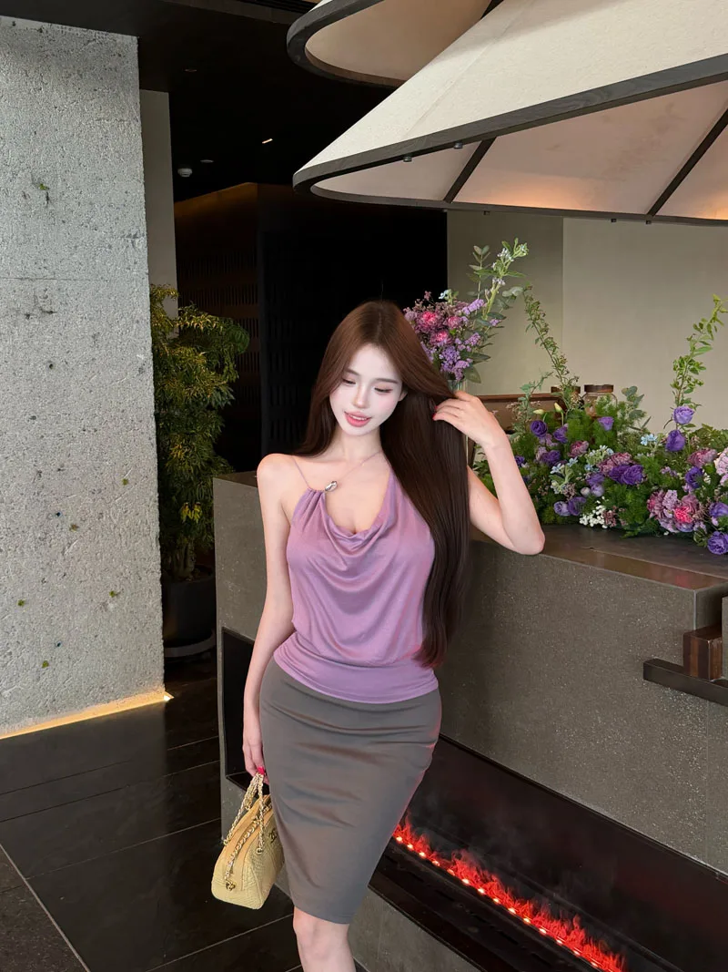 Purple Short Bridesmaid Dresses Women's Summer Pure Desire Shoulder Bared Tank Top And Skirt Two-Piece Set High Waist Midi Skirt
Purple Short Bridesmaid Dresses Women's Summer Pure Desire Shoulder Bared Tank Top And Skirt Two-Piece Set High Waist Midi Skirt