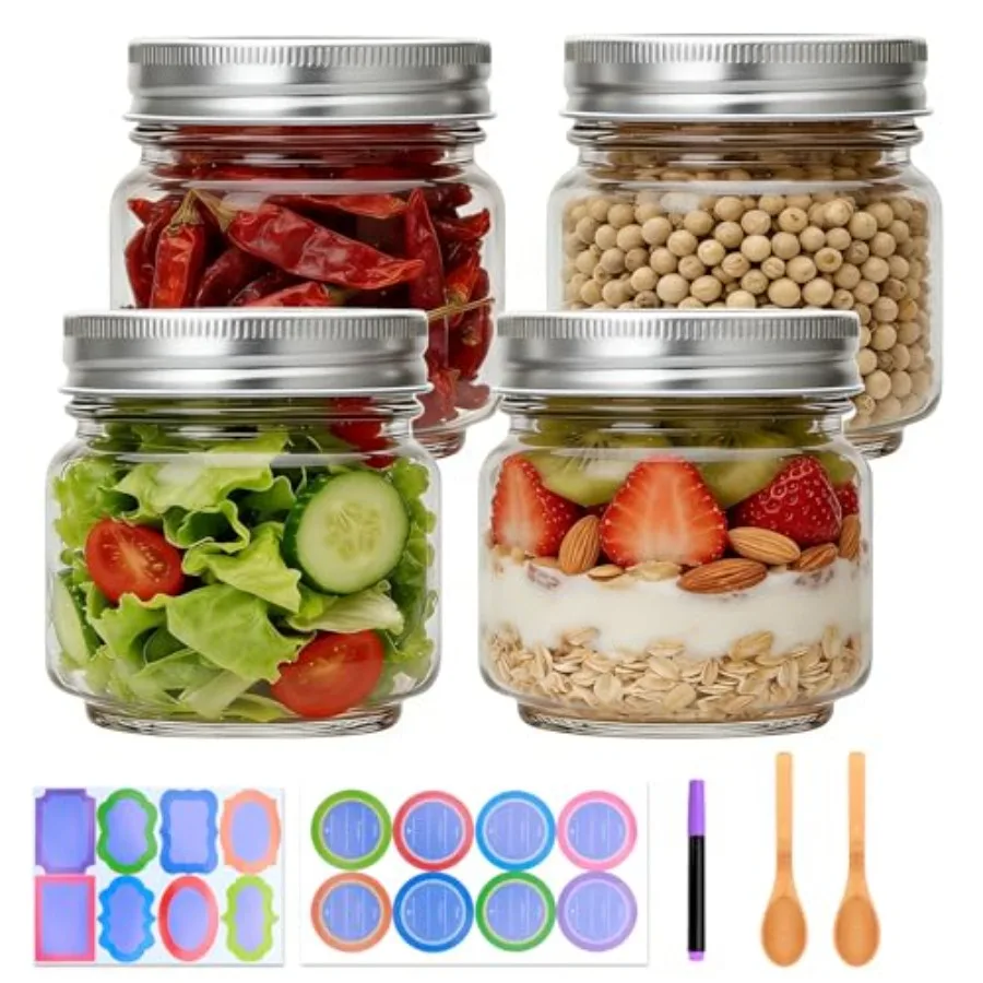 8 oz Mason Jars 4 Pack Small Glass Containers with Lids 8oz Mason Jars with Lids, Canning Jars, The set includes wooden spoons,
8 oz Mason Jars 4 Pack Small Glass Containers with Lids 8oz Mason Jars with Lids, Canning Jars, The set includes wooden spoons,