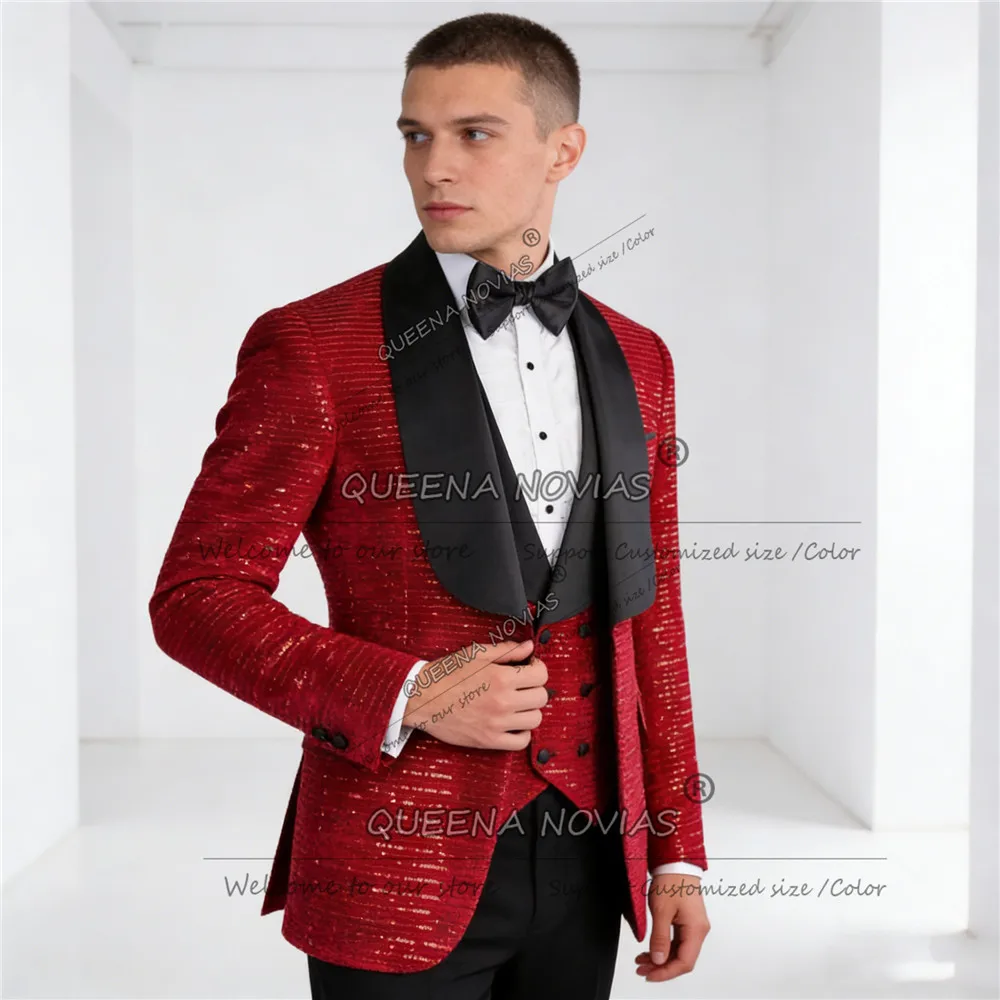 Elegant Suits Men 3 Piece Set Sparkly Sequins Groom Prom Blazers Customized Man Banquet Wedding Tuxedos Outfits Ropa Hombre
Elegant Suits Men 3 Piece Set Sparkly Sequins Groom Prom Blazers Customized Man Banquet Wedding Tuxedos Outfits Ropa Hombre