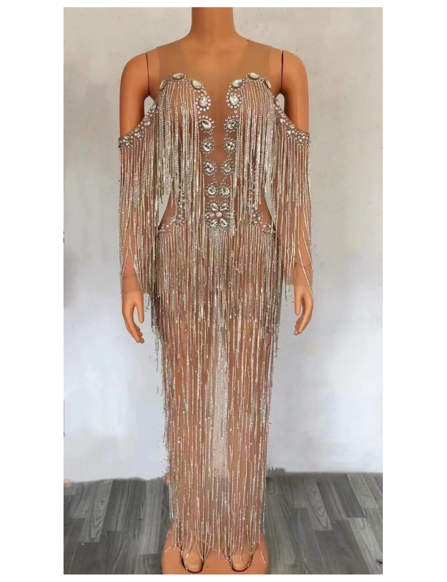 Sparkly Silver Stones White Tassel NudeFleshcolor Birthday Prom Celebrate Outfit BarEvening Women Dancer Fringes Dress A145
Sparkly Silver Stones White Tassel NudeFleshcolor Birthday Prom Celebrate Outfit BarEvening Women Dancer Fringes Dress A145