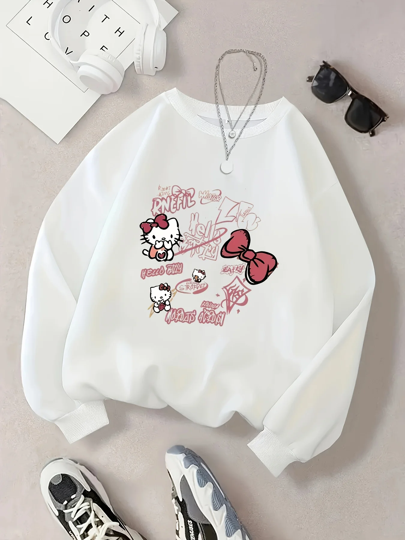 Женская повседневная толстовка Hello Kitty с розовым бантом и мультяшным принтом в стиле Y2K, мягкий уличный стиль, с круглым вырезом, с длинными рукавами
Женская повседневная толстовка Hello Kitty с розовым бантом и мультяшным принтом в стиле Y2K, мягкий уличный стиль, с круглым вырезом, с длинными рукавами