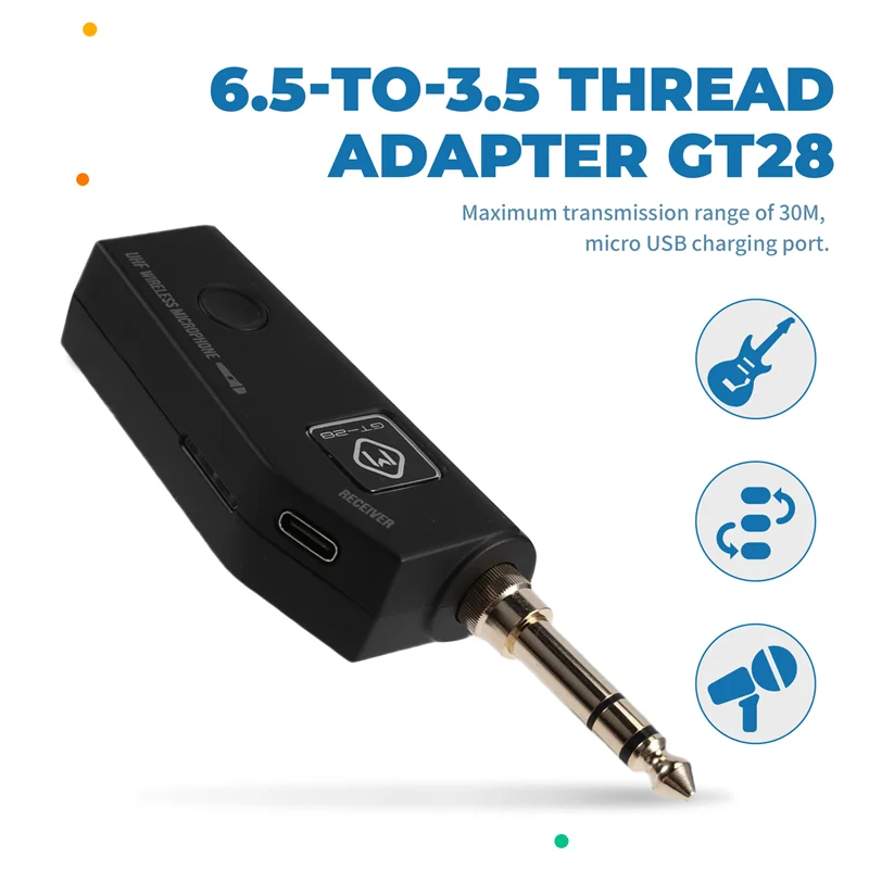 A06F-Беспроводной микрофонный приемник Портативный динамический звукосниматель с резьбовым адаптером от 6,5 до 3,5 GT28
A06F-Беспроводной микрофонный приемник Портативный динамический звукосниматель с резьбовым адаптером от 6,5 до 3,5 GT28