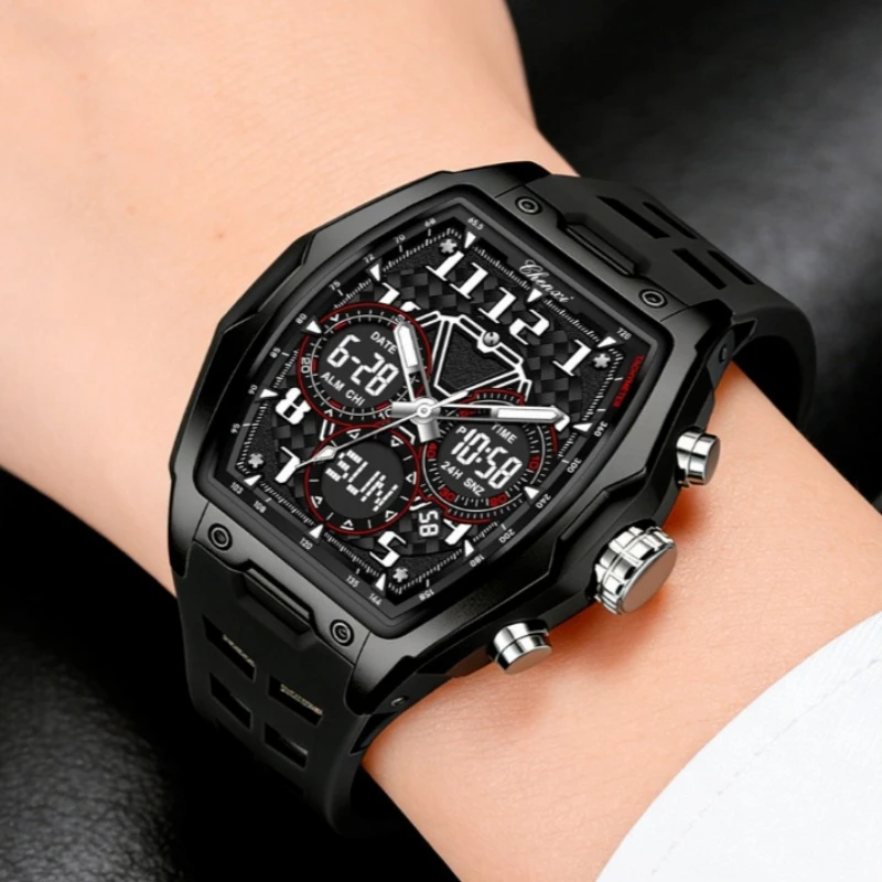 Digital Sport Watch for Men Dual Display Tonneau Shape Large Dial Multifunction Waterproof Outdoor Wristwatch Casual Watches
Digital Sport Watch for Men Dual Display Tonneau Shape Large Dial Multifunction Waterproof Outdoor Wristwatch Casual Watches