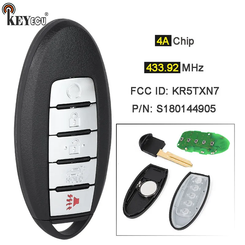 KEYECU 433,92 МГц 4A чип FCC ID: KR5TXN7 P/N: S180144905 дистанционный смарт ключ-брелок 5 btn для Nissan Pathfinde Murano Titan 2019-2021
KEYECU 433,92 МГц 4A чип FCC ID: KR5TXN7 P/N: S180144905 дистанционный смарт ключ-брелок 5 btn для Nissan Pathfinde Murano Titan 2019-2021