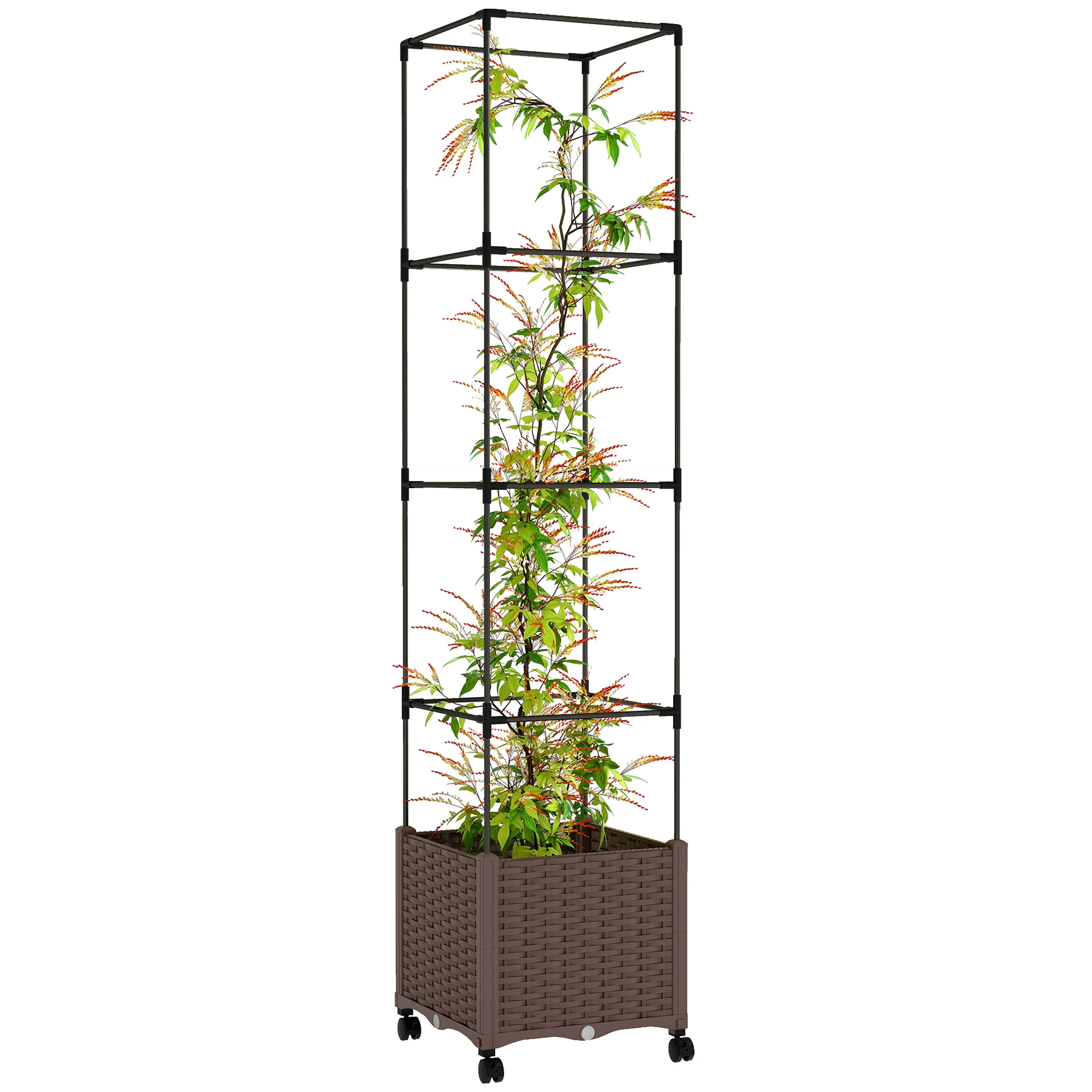 Raised Garden Bed with Trellis, Tomato Cage with Lockable Wheels, Self Watering Planter Box with Drainage Holes, Brown
Raised Garden Bed with Trellis, Tomato Cage with Lockable Wheels, Self Watering Planter Box with Drainage Holes, Brown