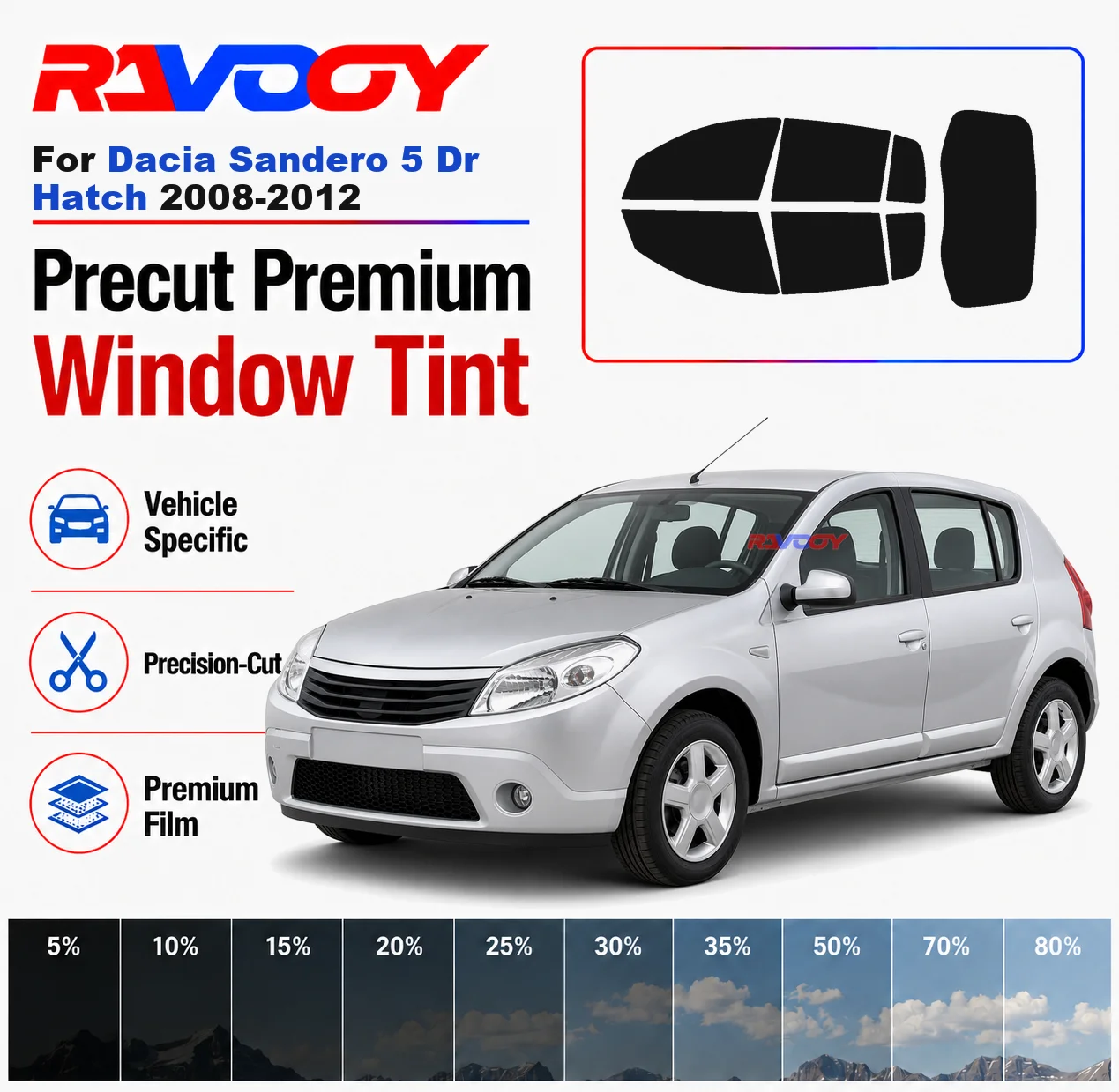 Premium Precut Window Tint Kit Front Rear Windows For Dacia Sandero 5Dr Hatch 2008-2012 Complete Set Car Solar Nano Ceramic Film
Premium Precut Window Tint Kit Front Rear Windows For Dacia Sandero 5Dr Hatch 2008-2012 Complete Set Car Solar Nano Ceramic Film